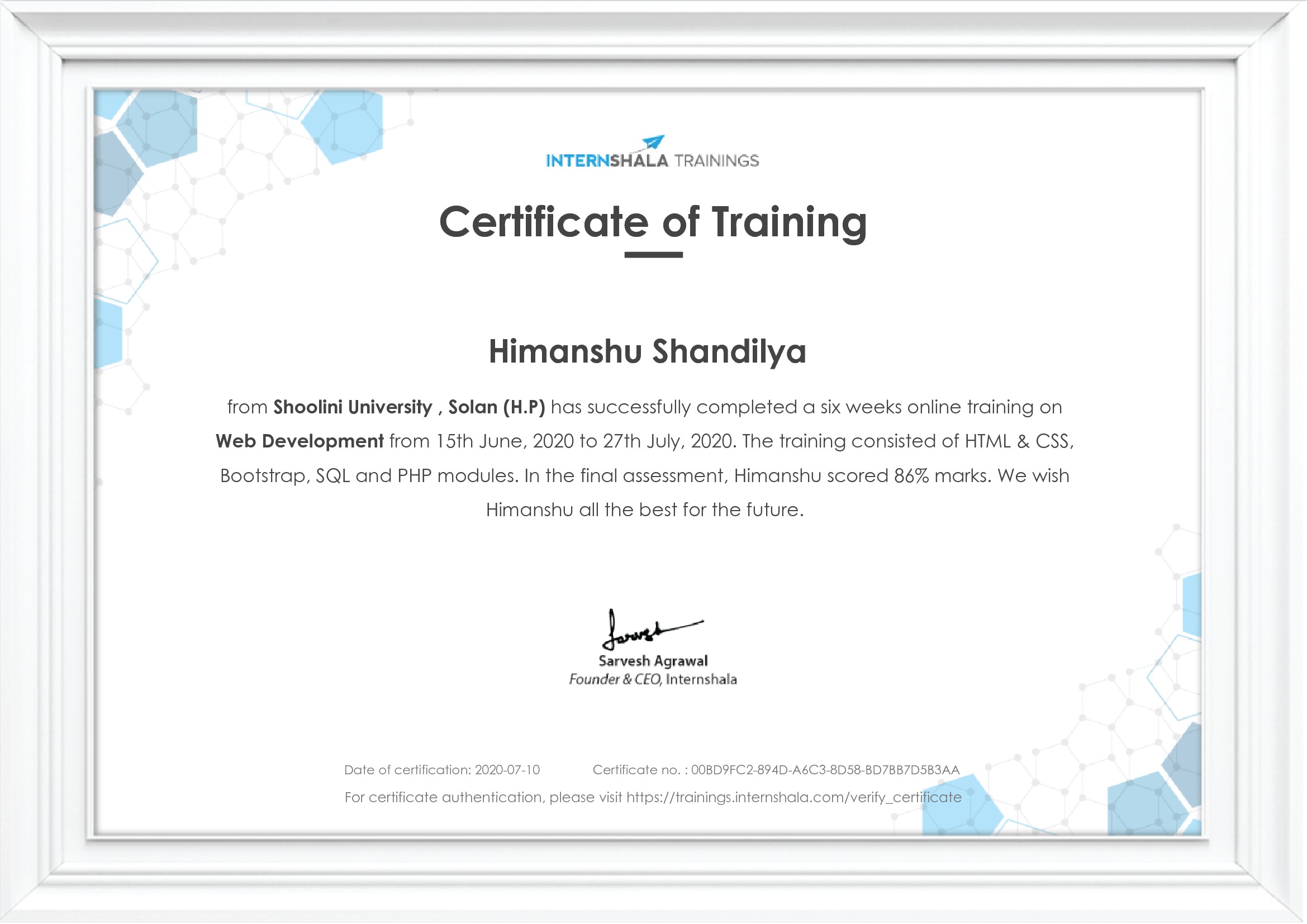 Certificate of completion