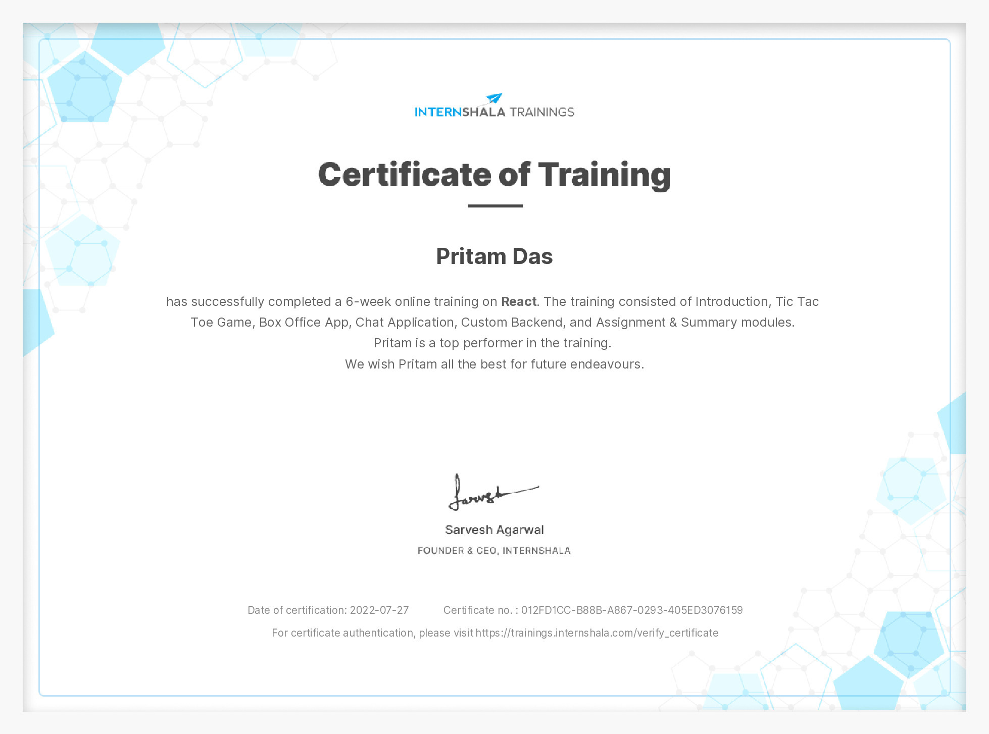 Certificate of completion