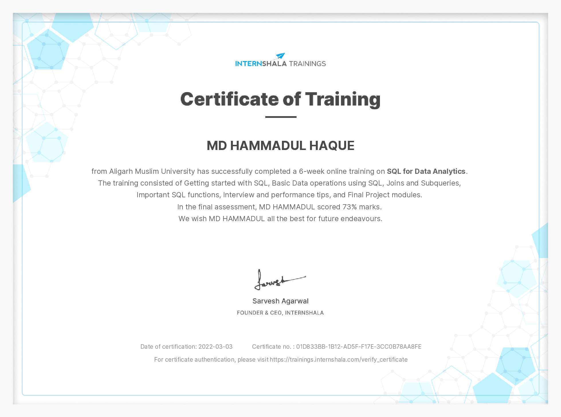 Certificate of completion