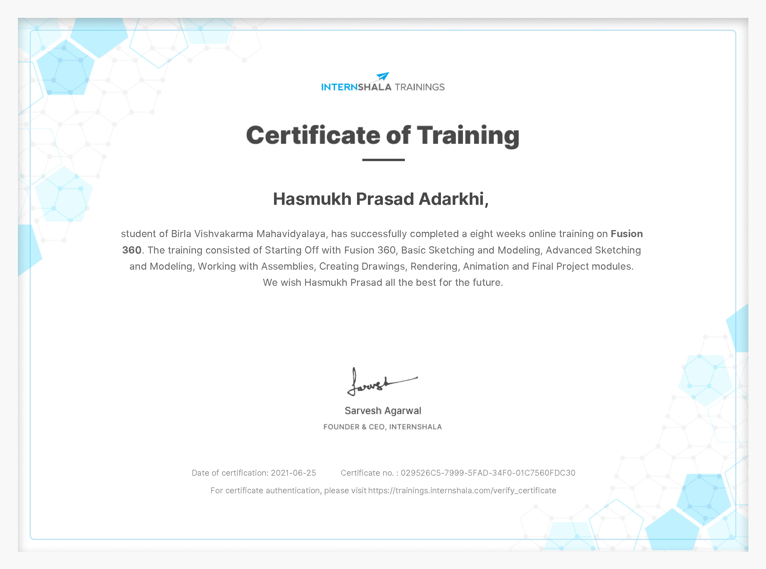 Certificate of completion