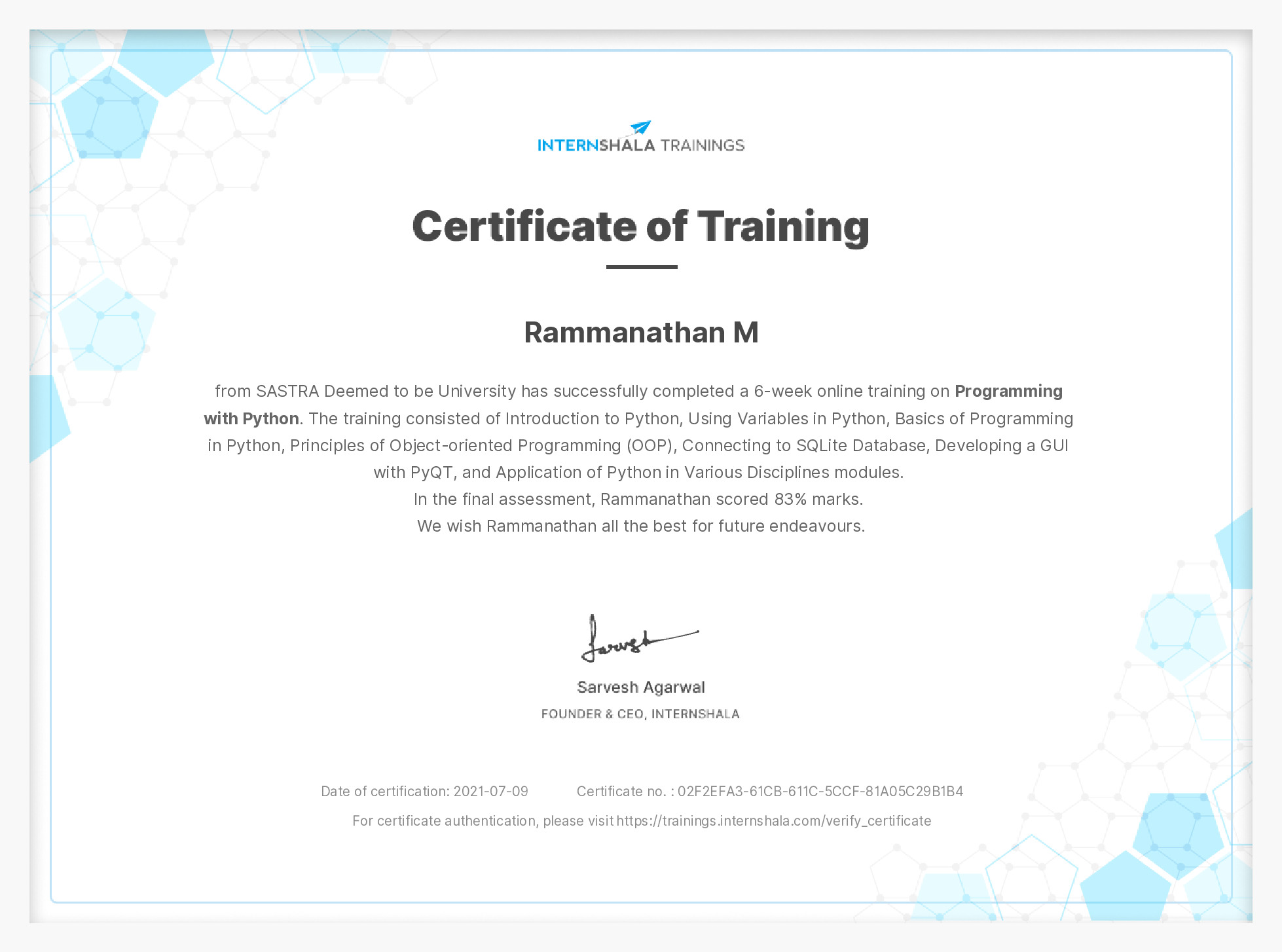 Certificate of completion