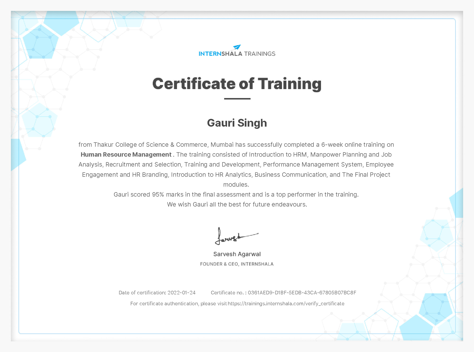 Certificate of completion