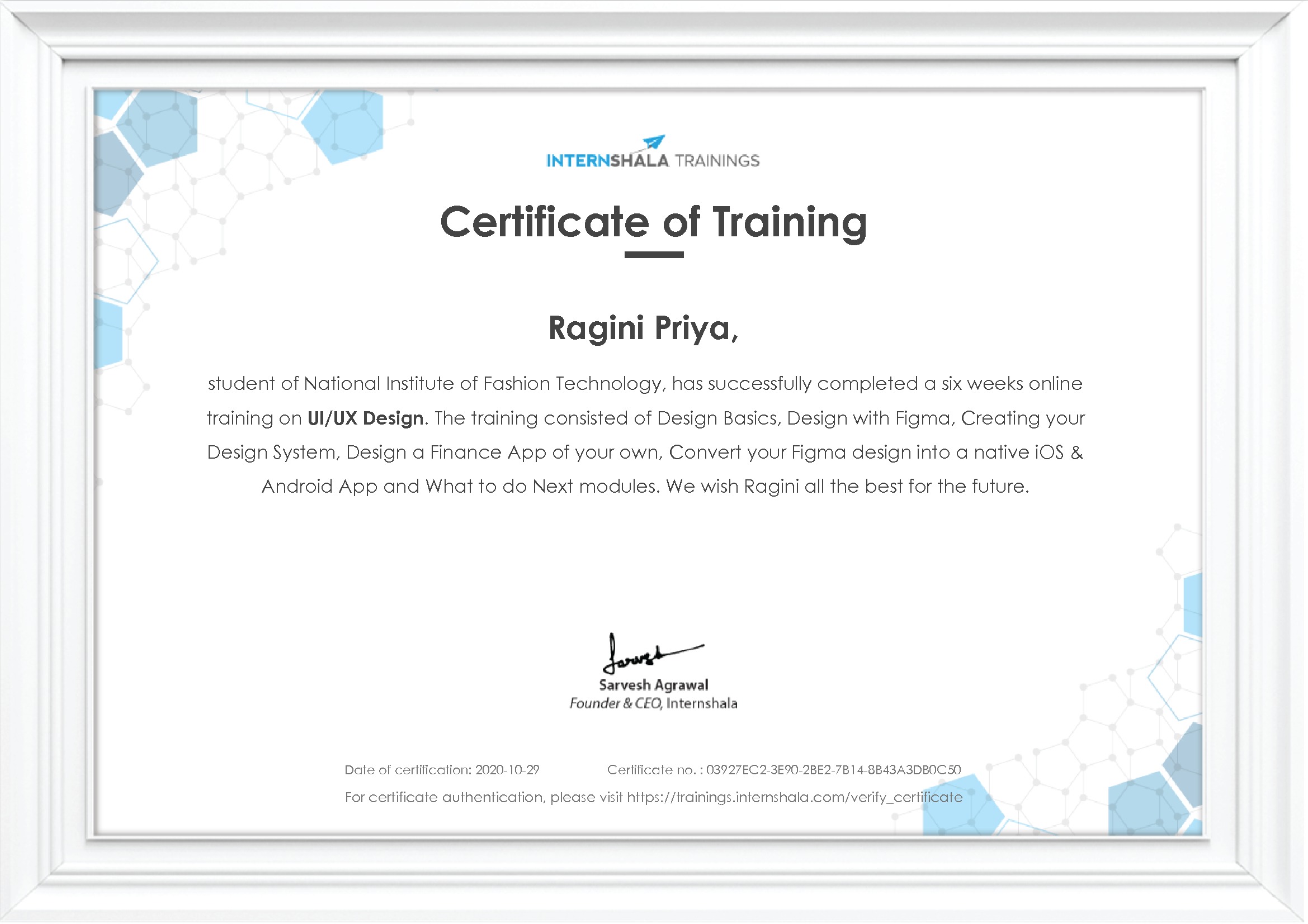 Certificate of completion