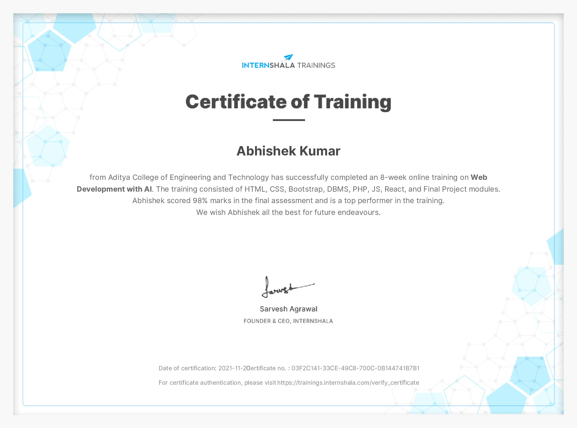 Certificate of completion