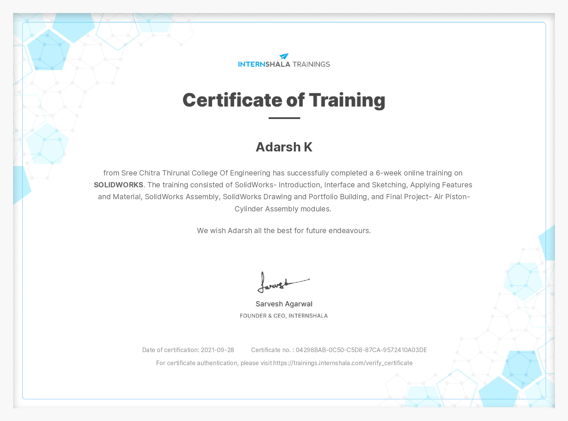 Certificate of completion