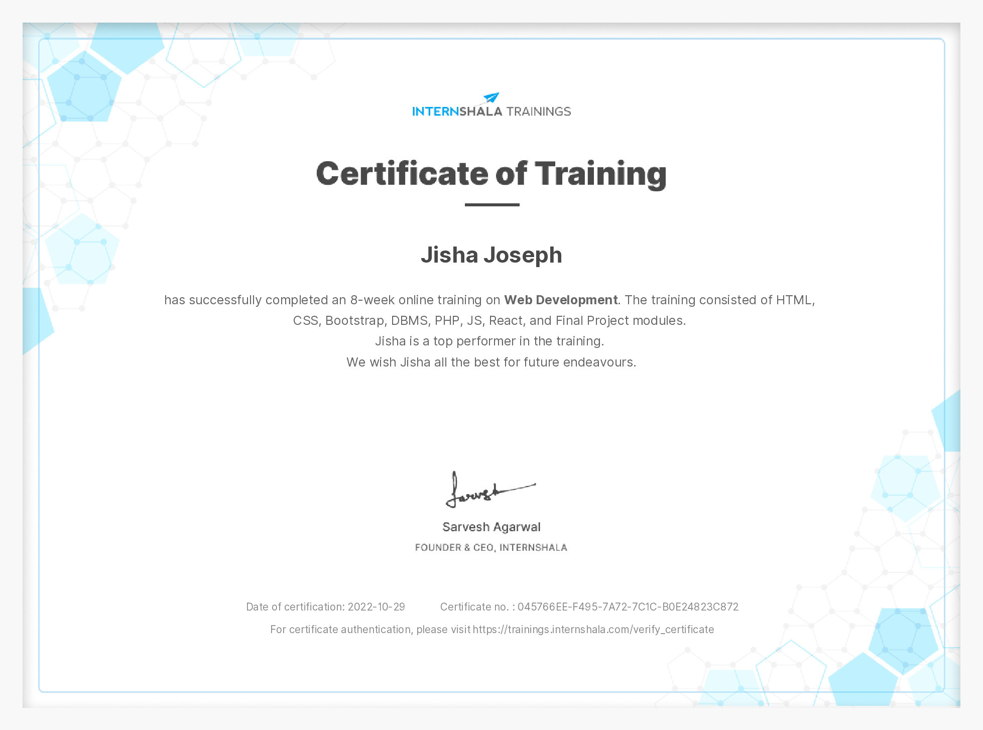 Certificate of completion