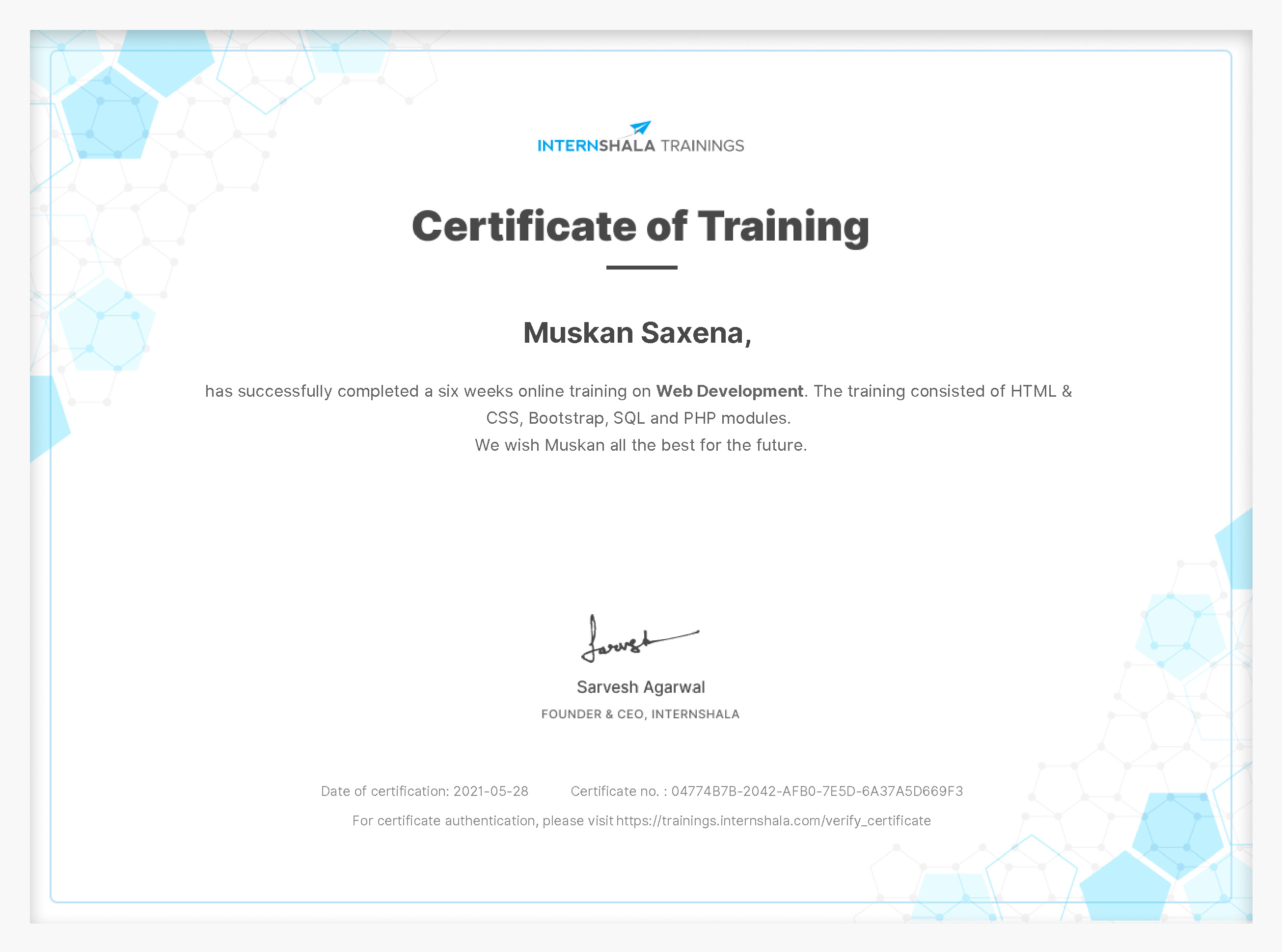 Certificate of completion