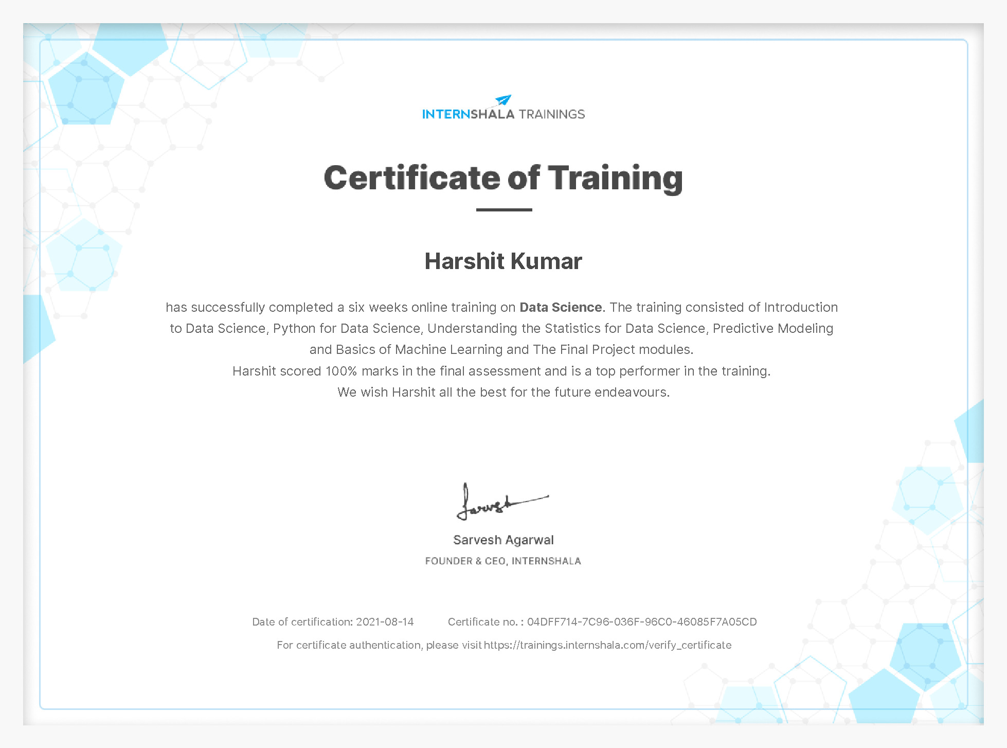 Certificate of completion