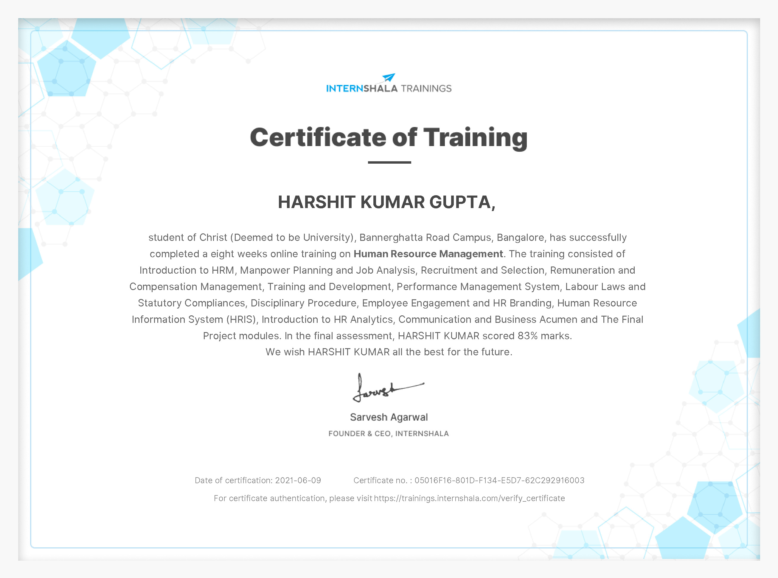 Certificate of completion
