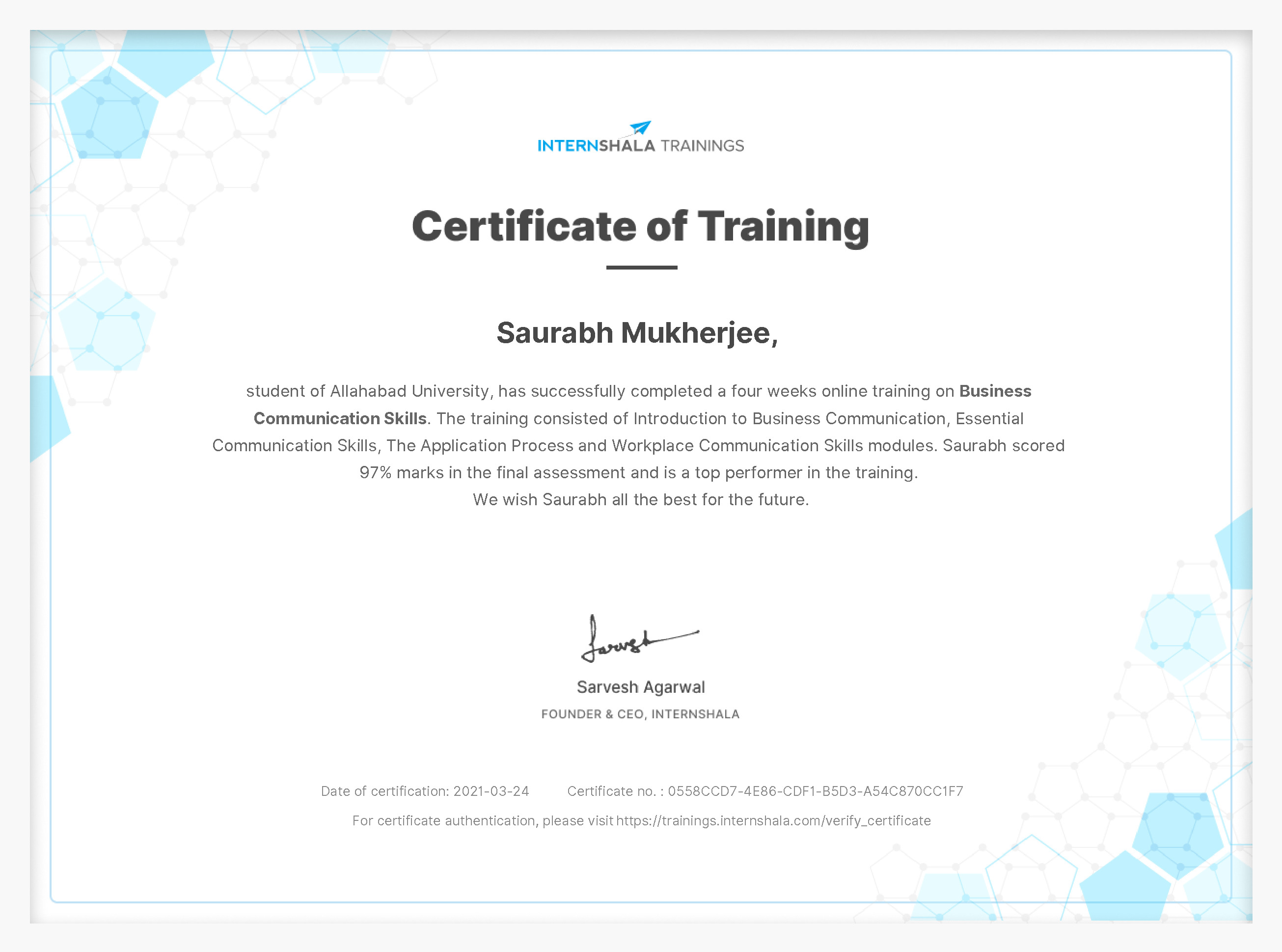 Certificate of completion