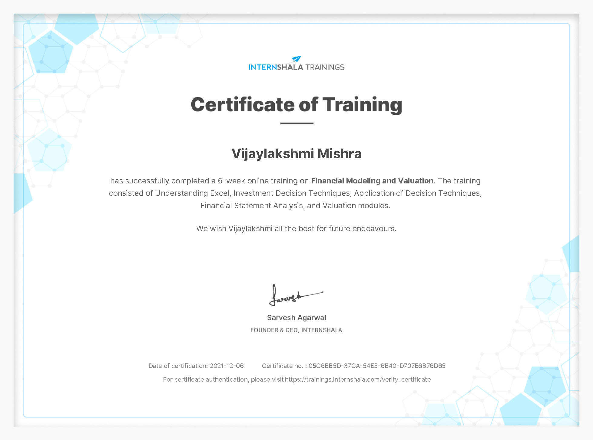 Certificate of completion
