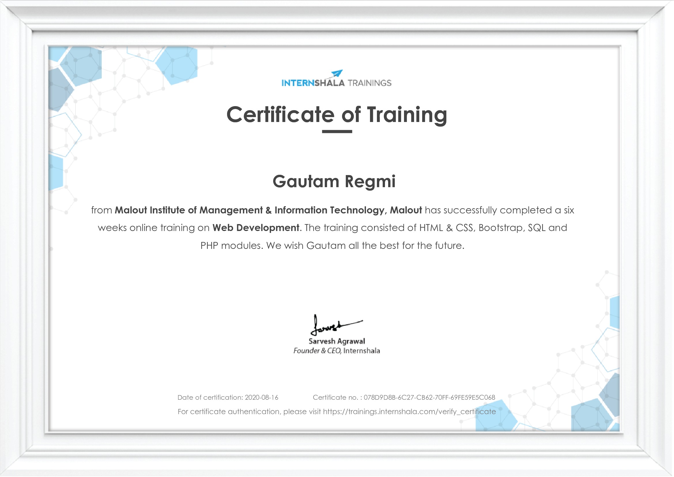 Certificate of completion