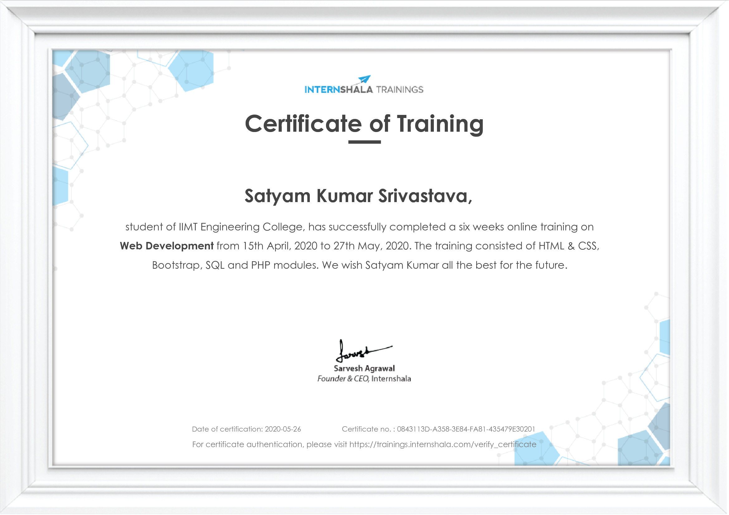 Certificate of completion