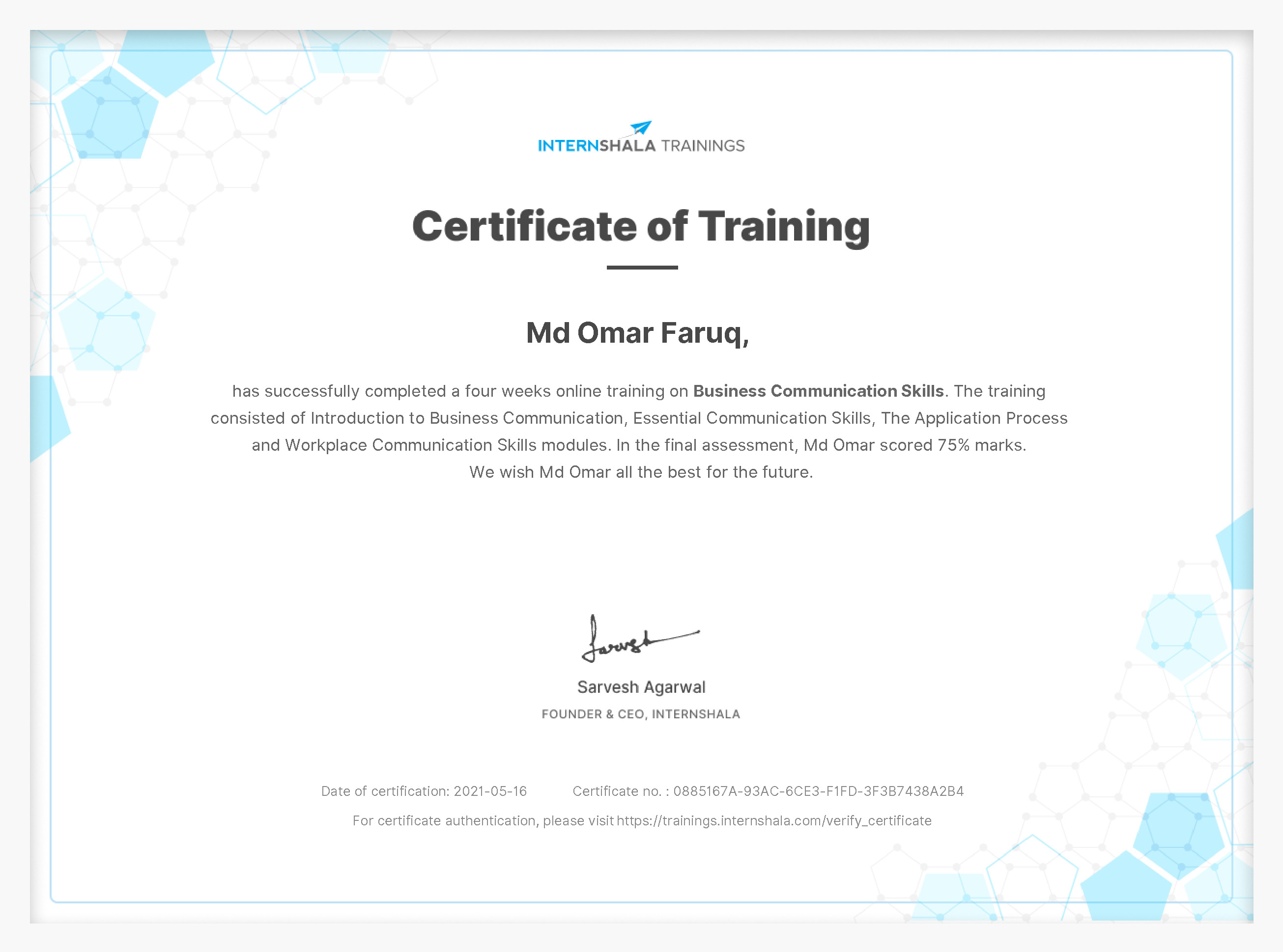 Certificate of completion