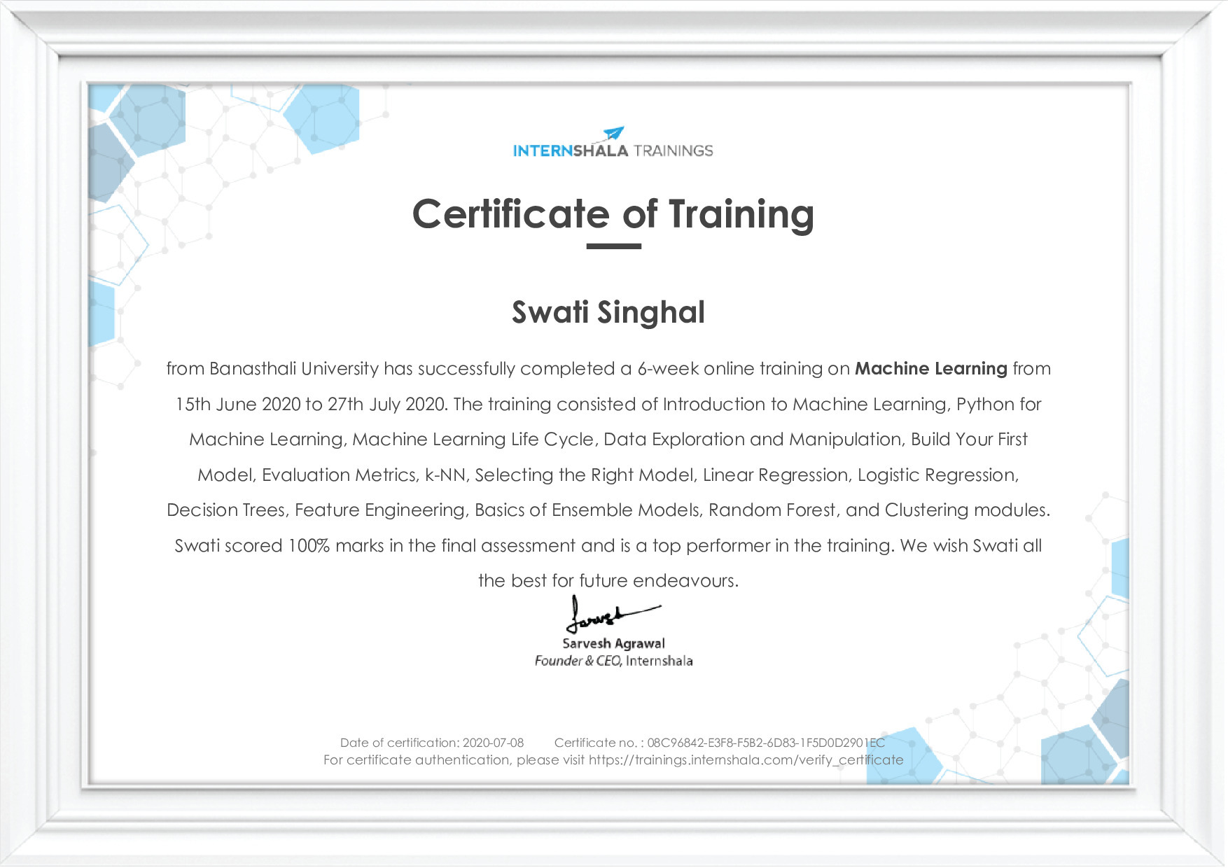 Certificate of completion