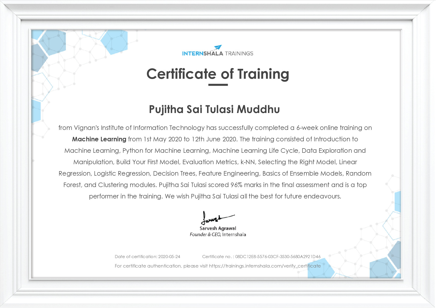 Certificate of completion