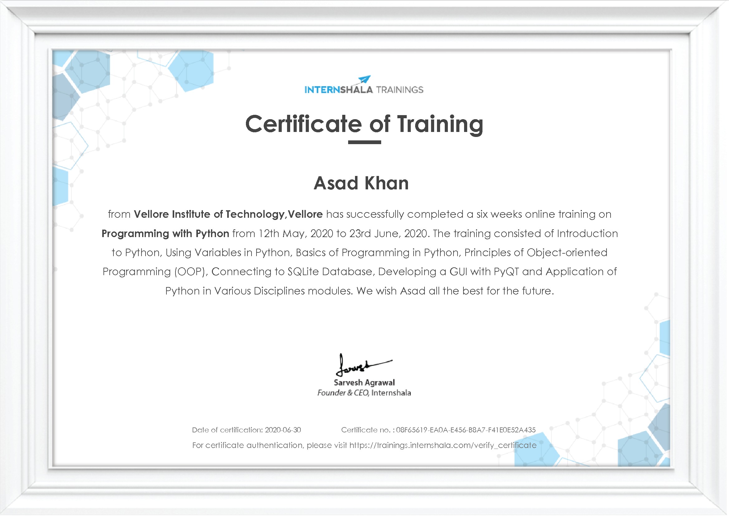 Certificate of completion
