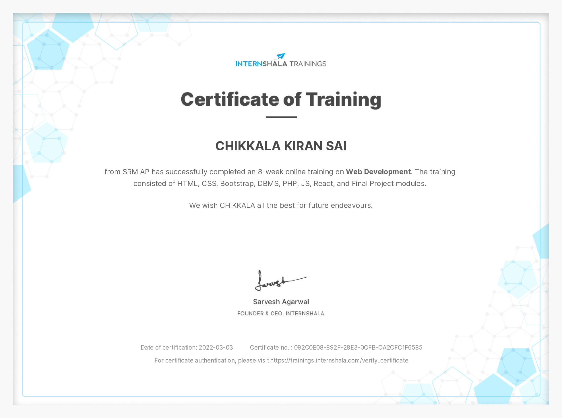 Certificate of completion