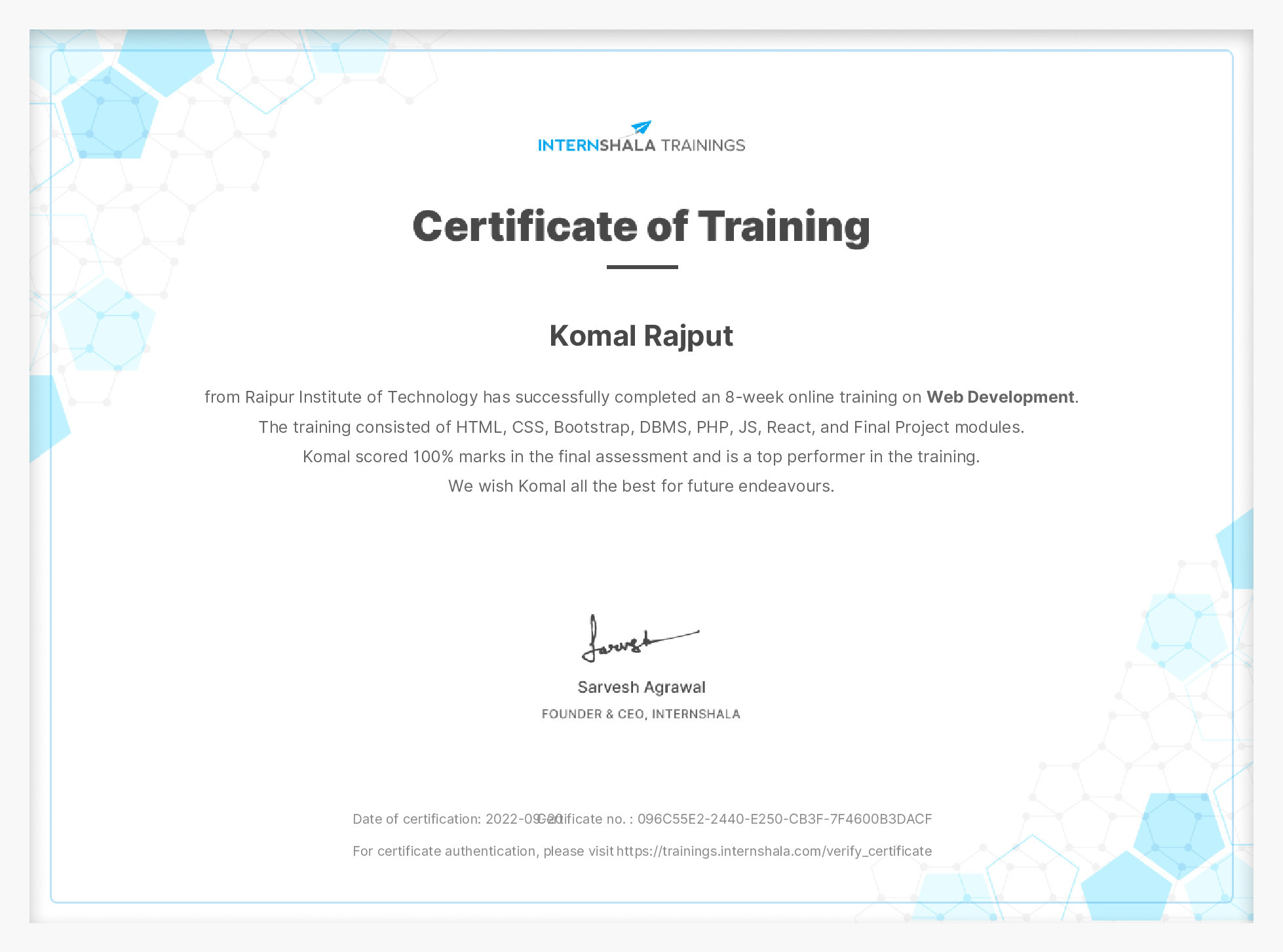 Certificate of completion