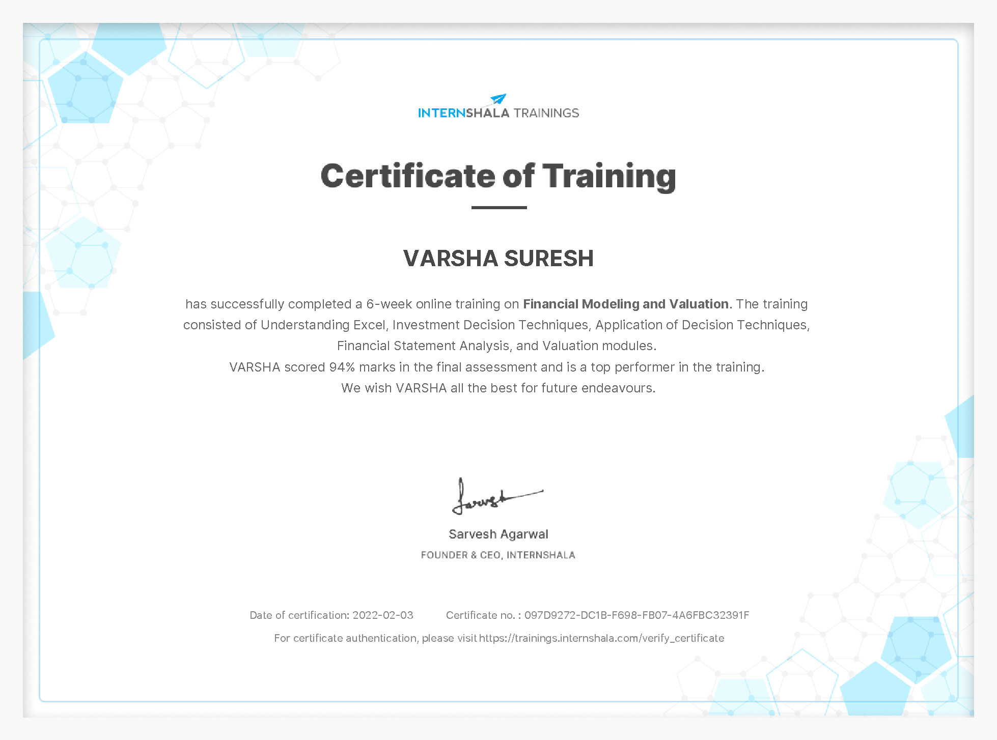 Certificate of completion