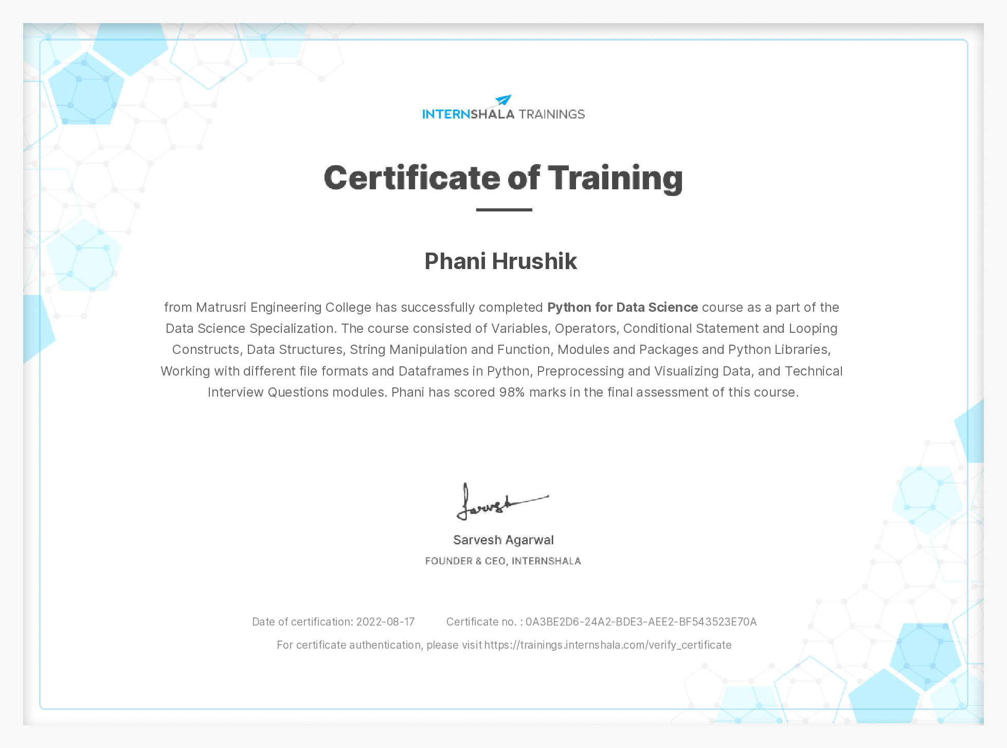 Certificate of completion