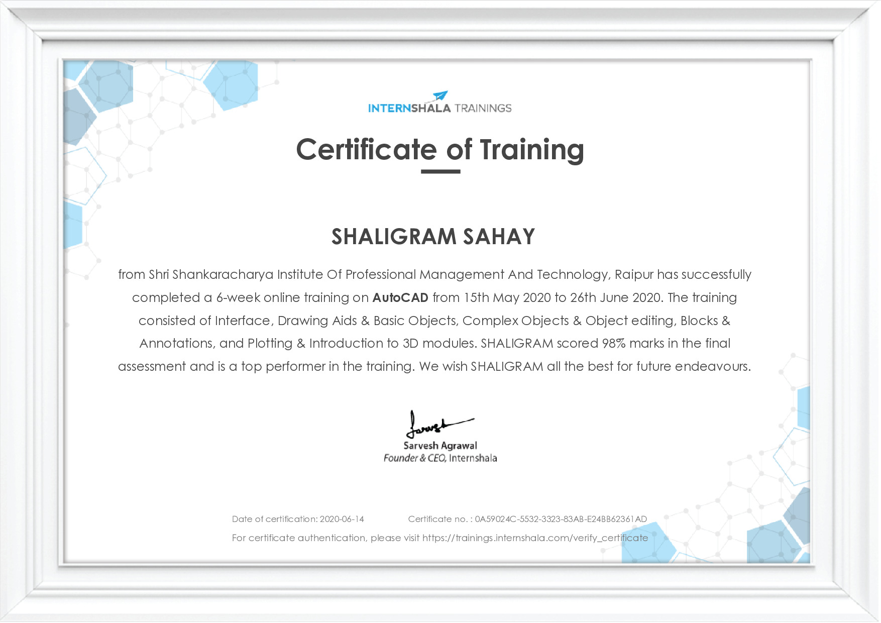 Certificate of completion