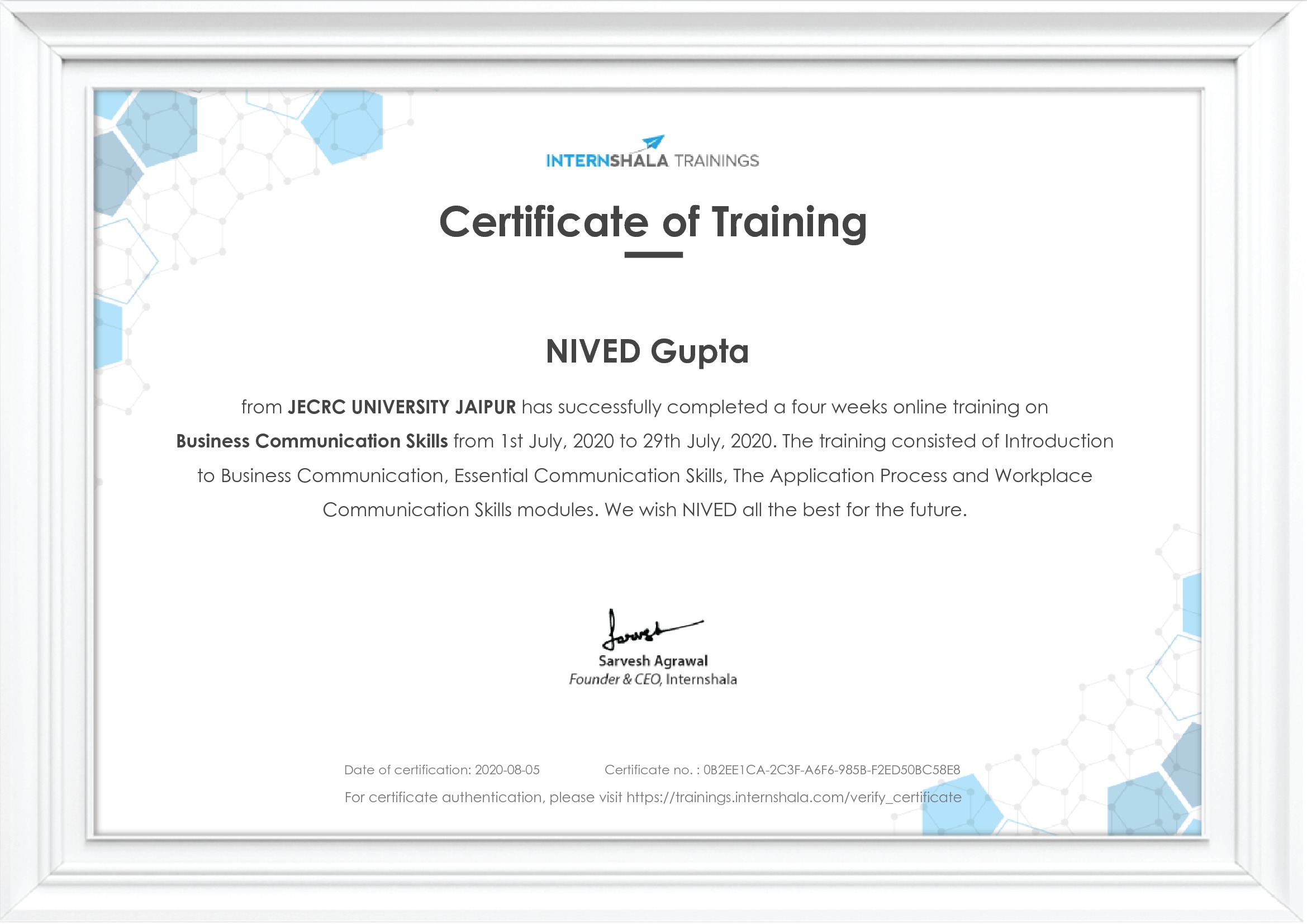 Certificate of completion