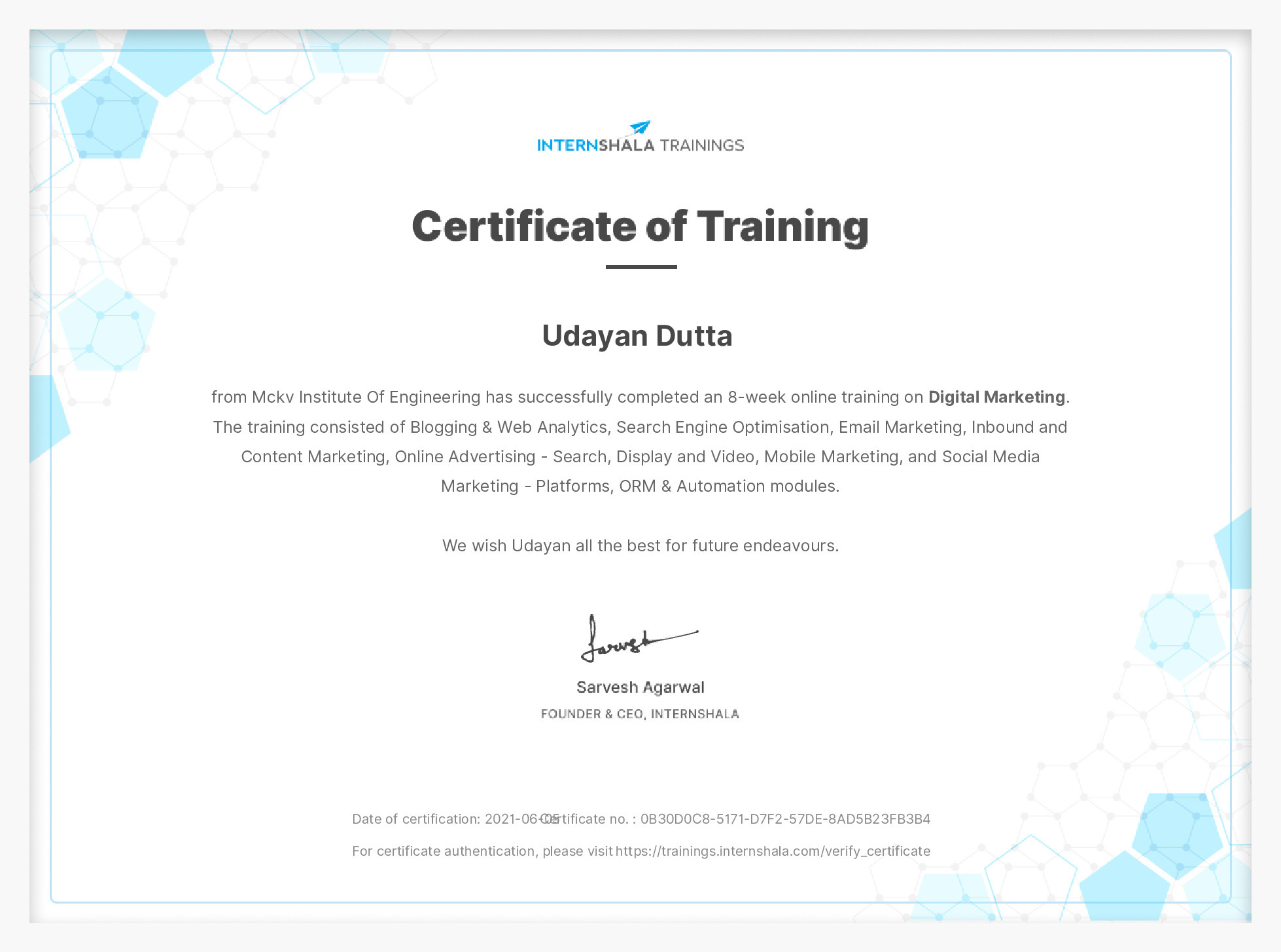 Certificate of completion