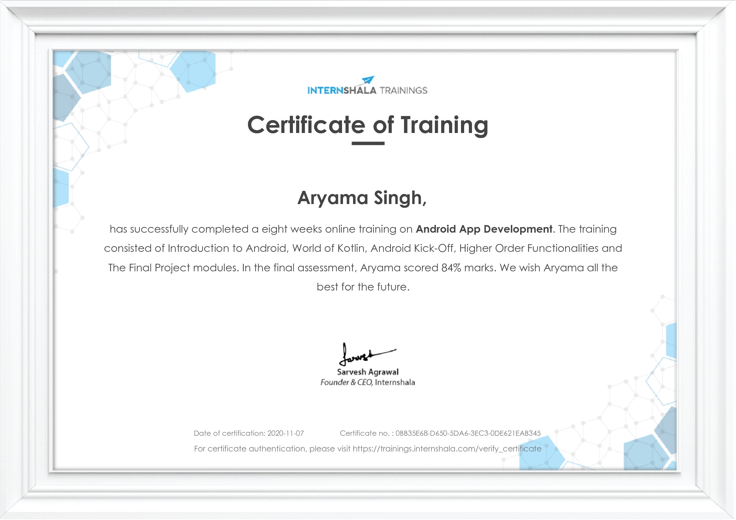 Certificate of completion