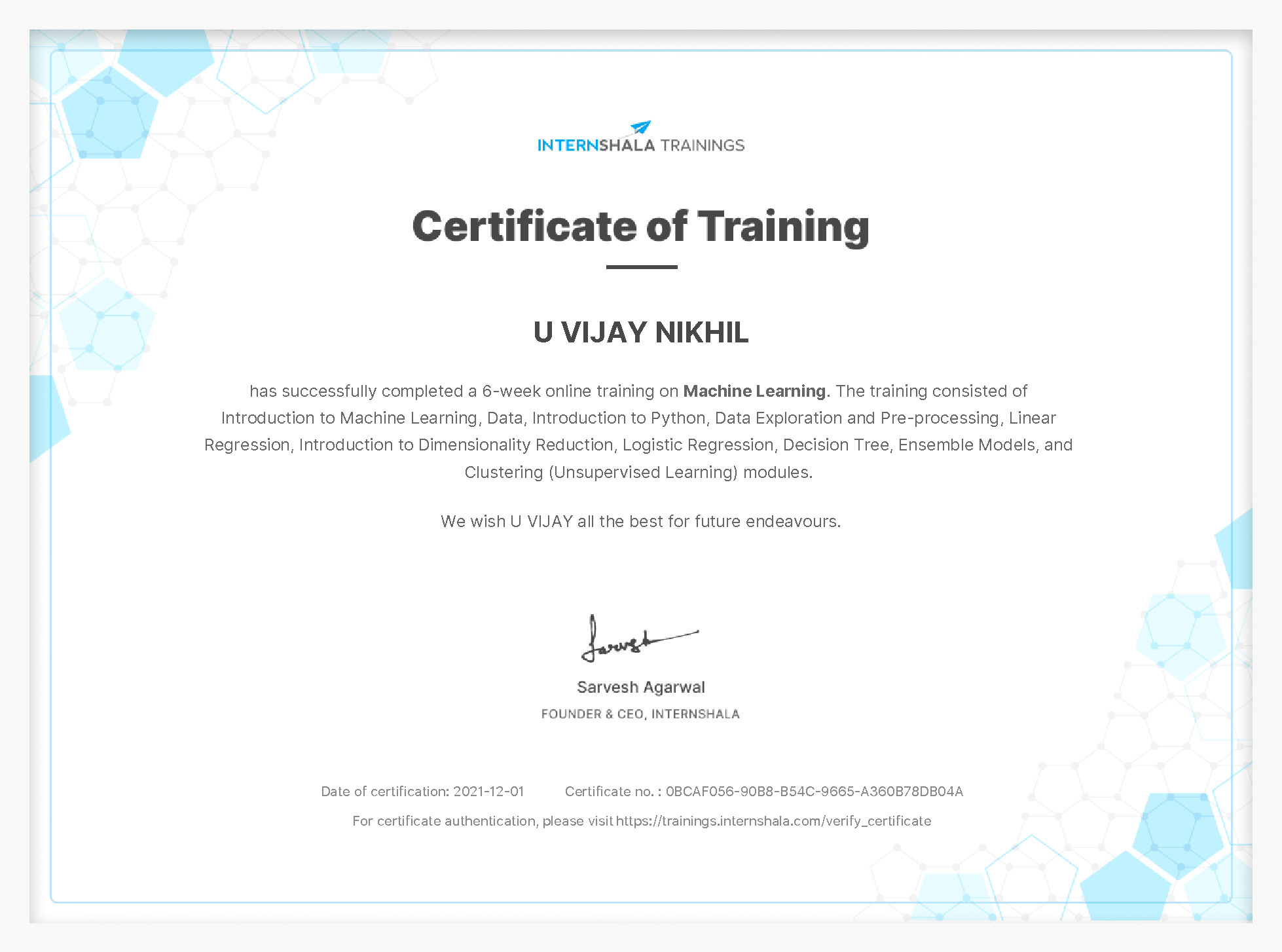 Certificate of completion