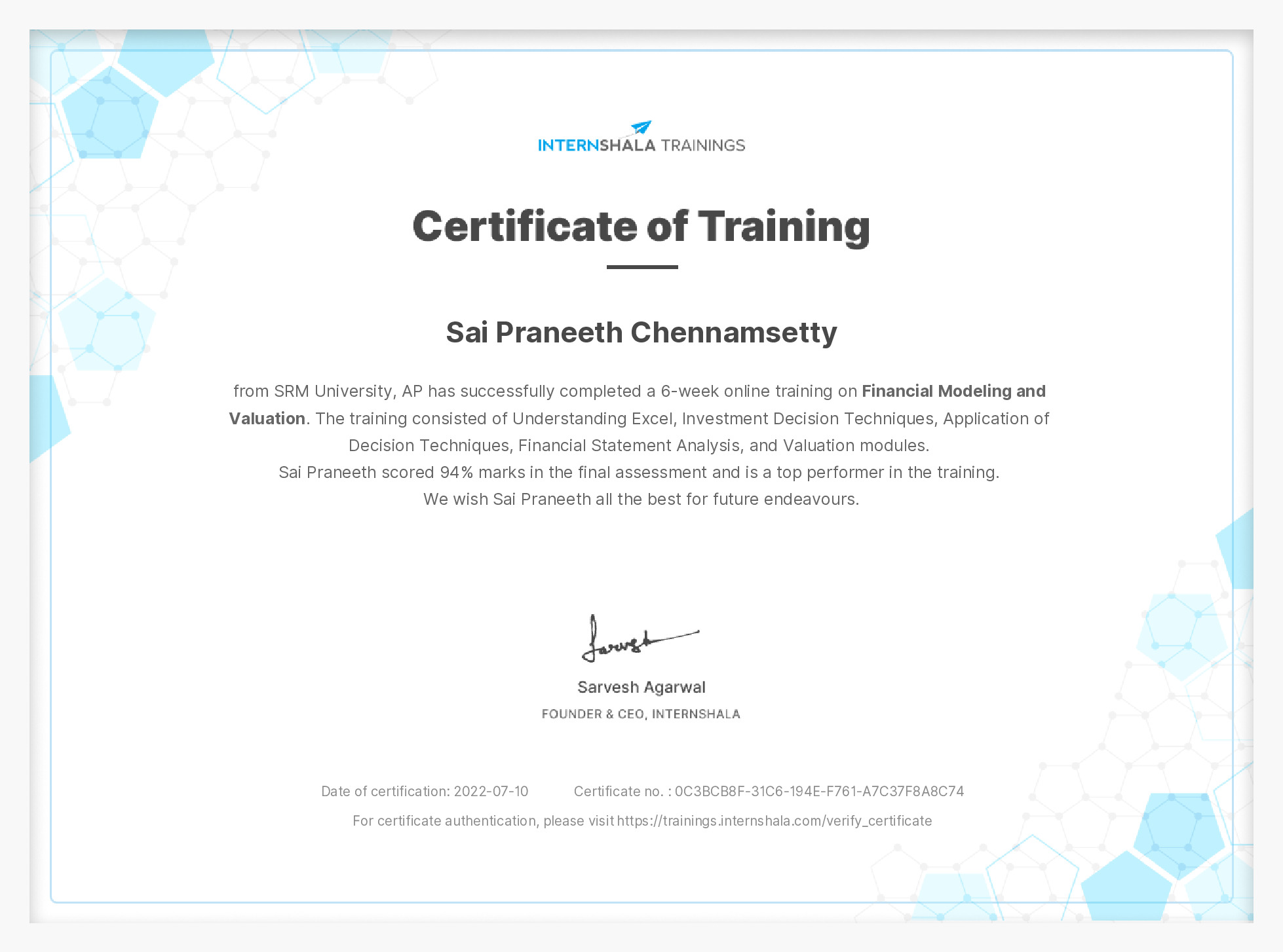Certificate of completion
