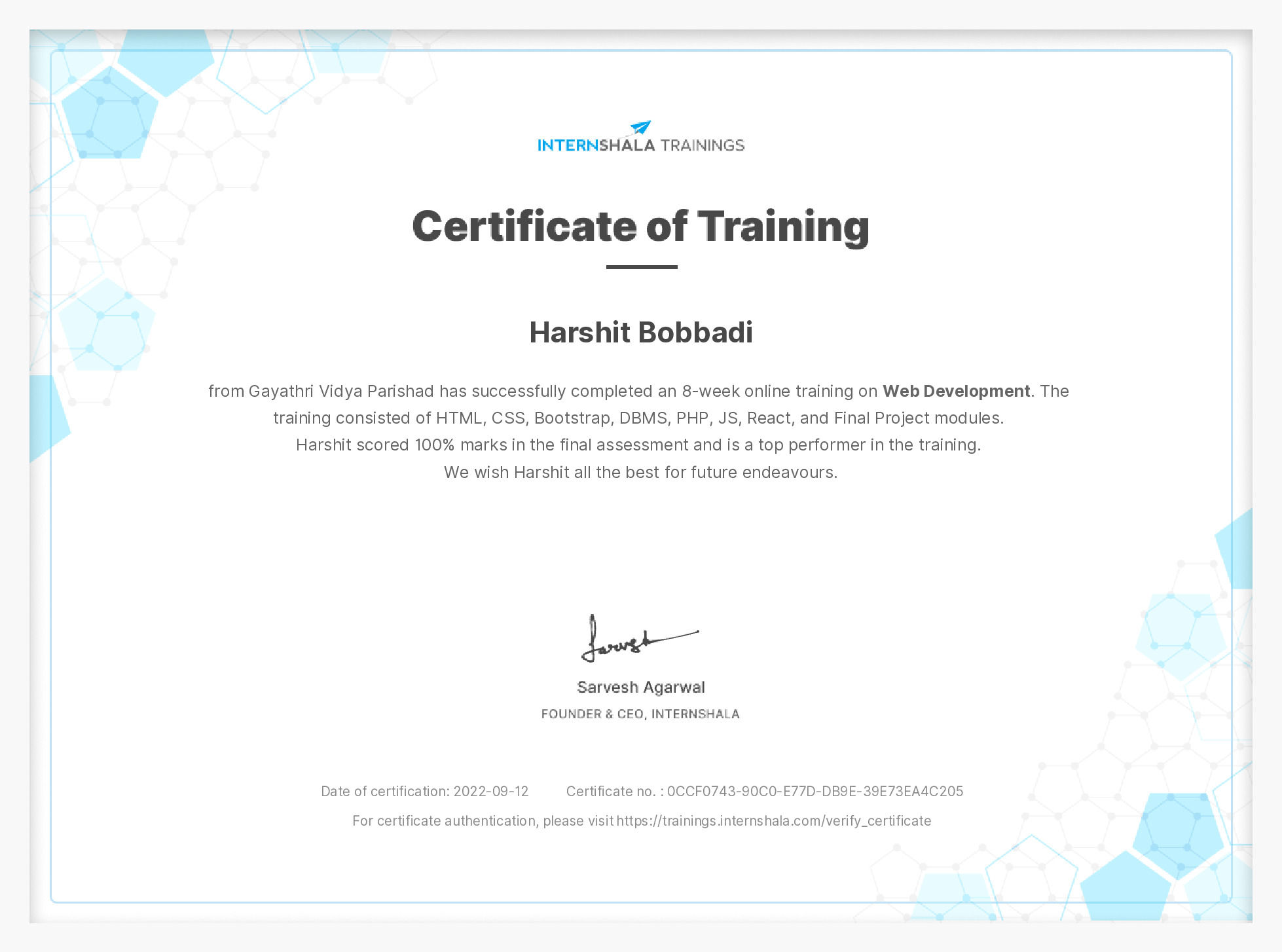 Certificate of completion