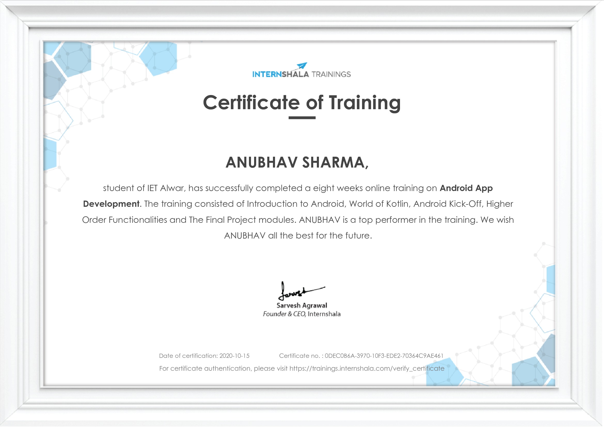 Certificate of completion