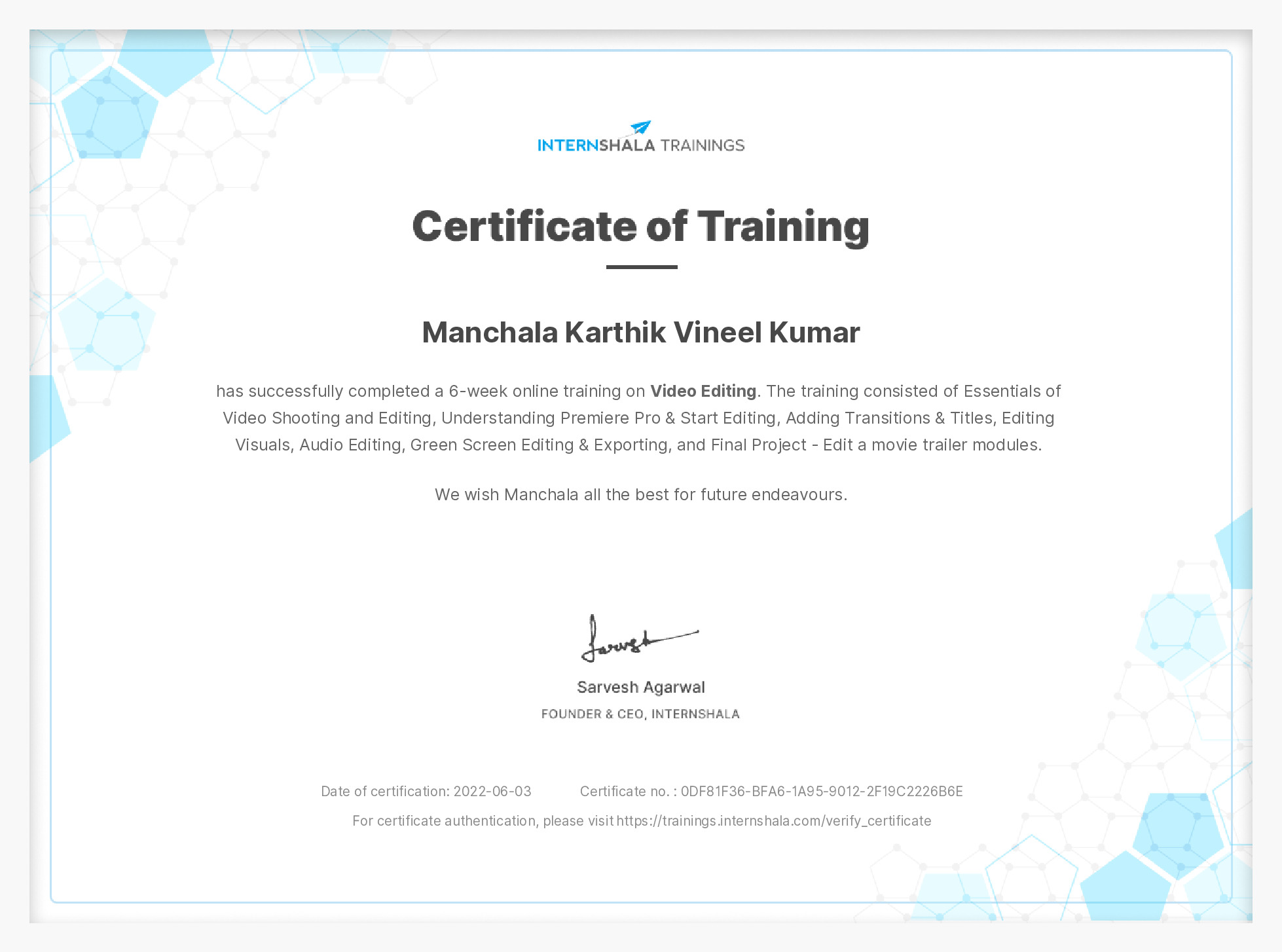 Certificate of completion