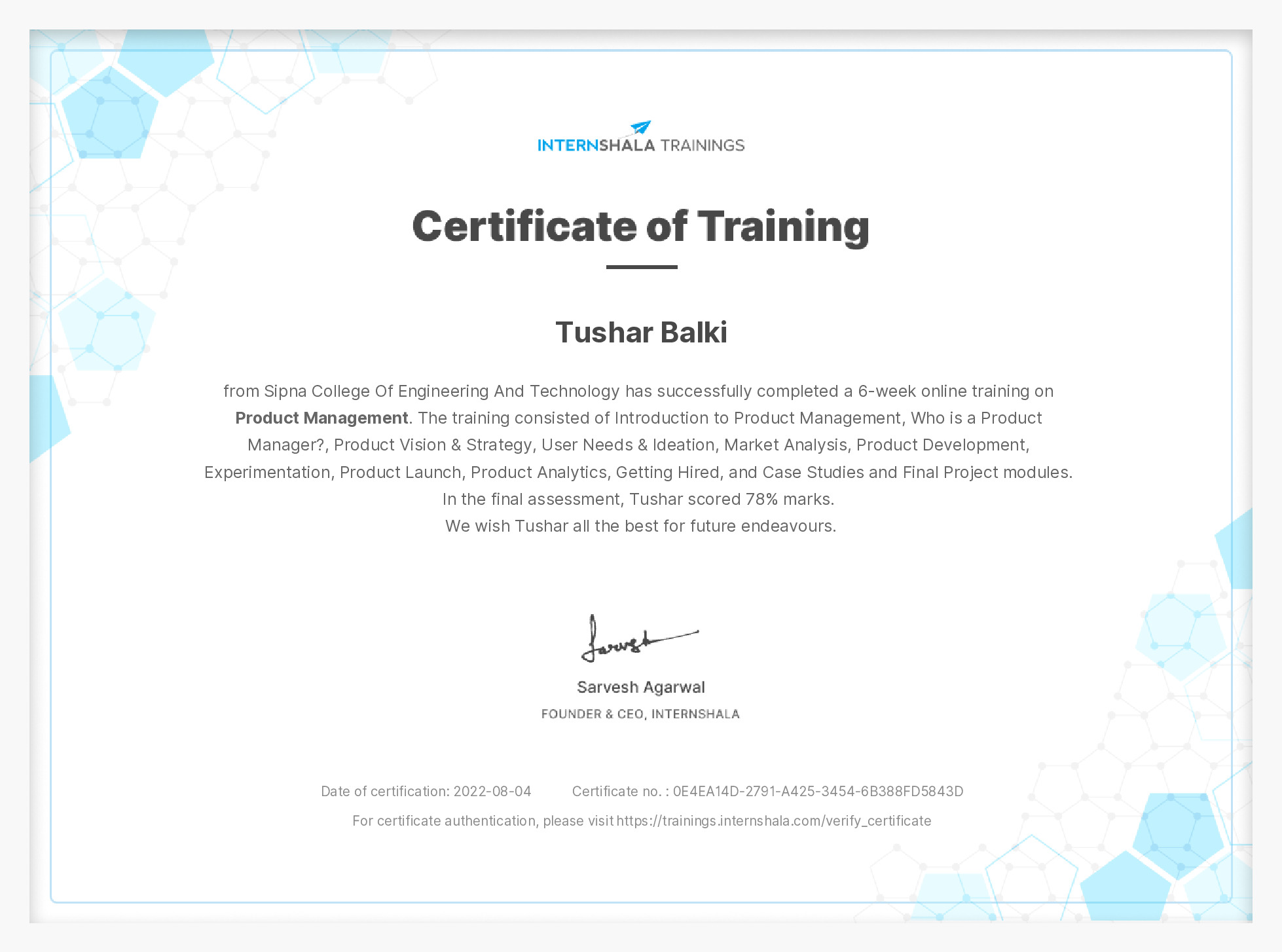 Certificate of completion