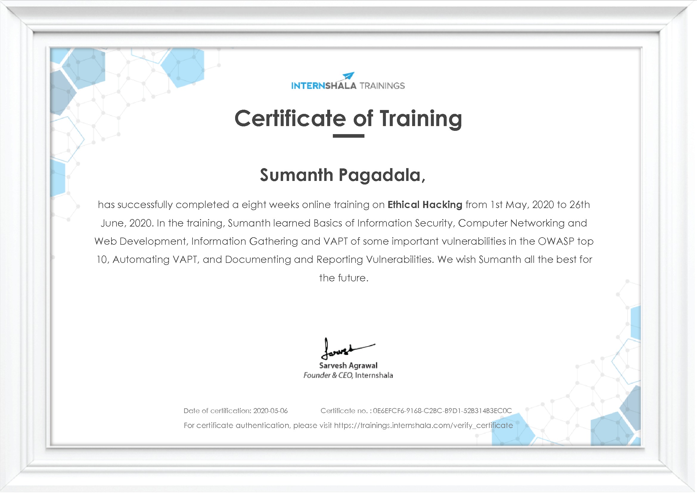 Certificate of completion
