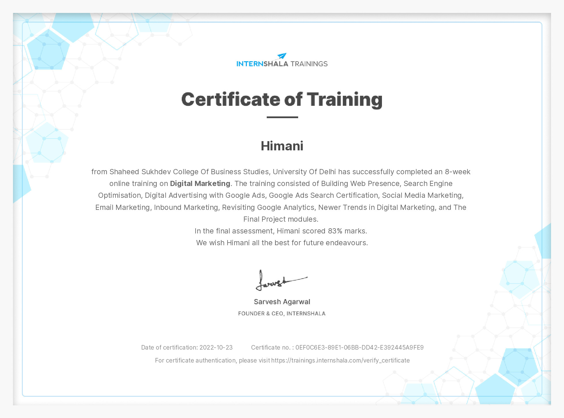 Certificate of completion