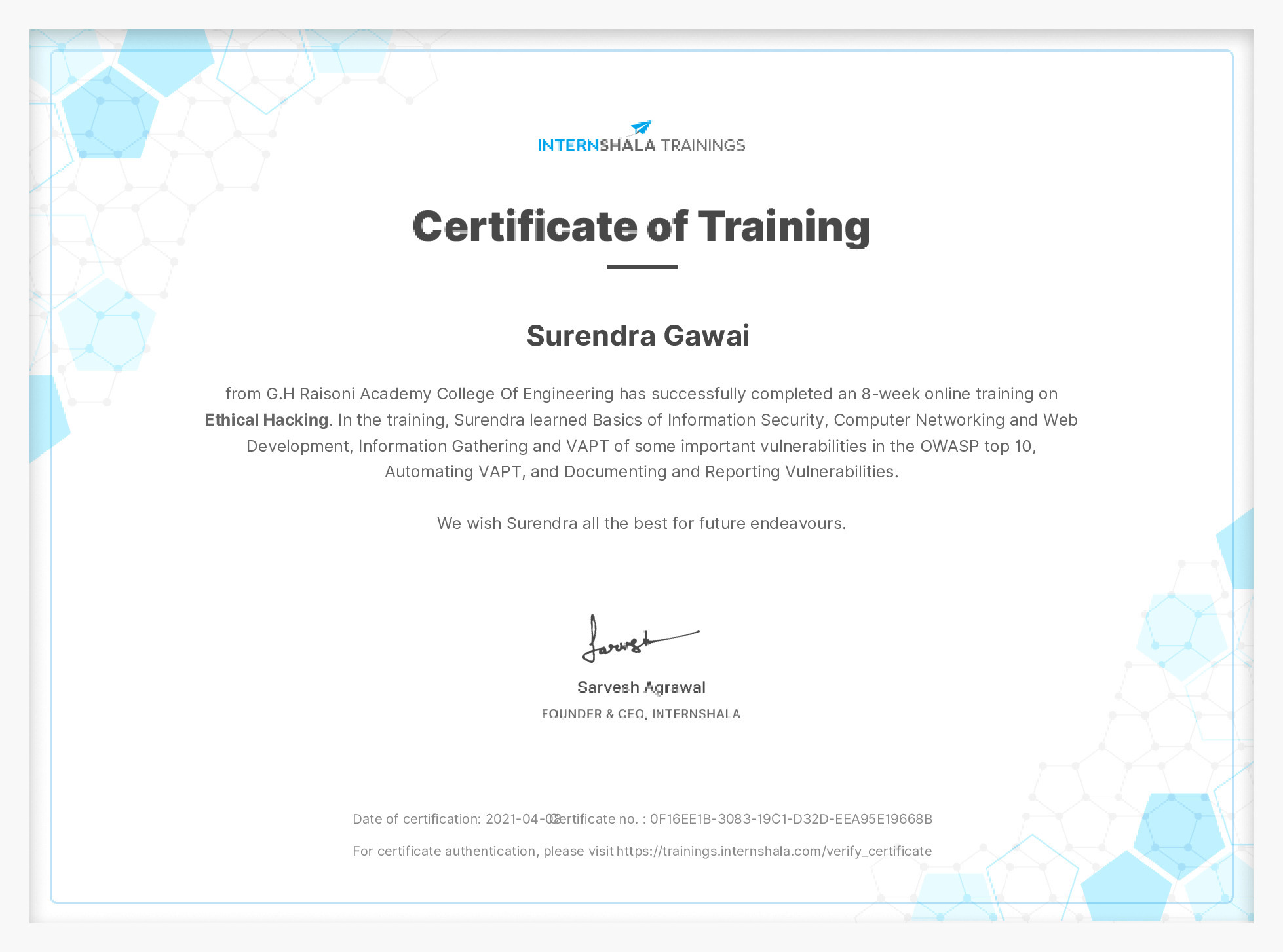 Certificate of completion