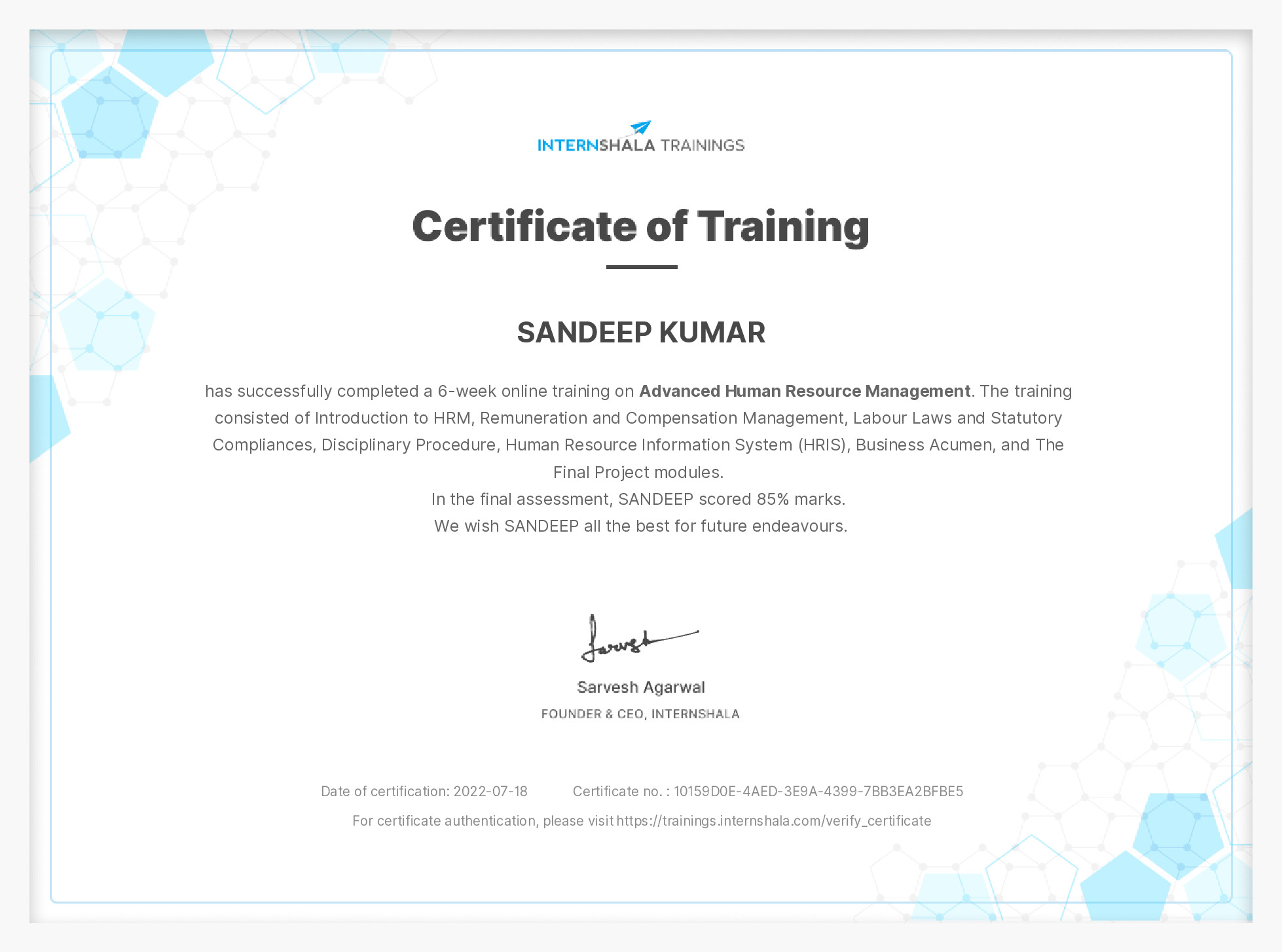 Certificate of completion