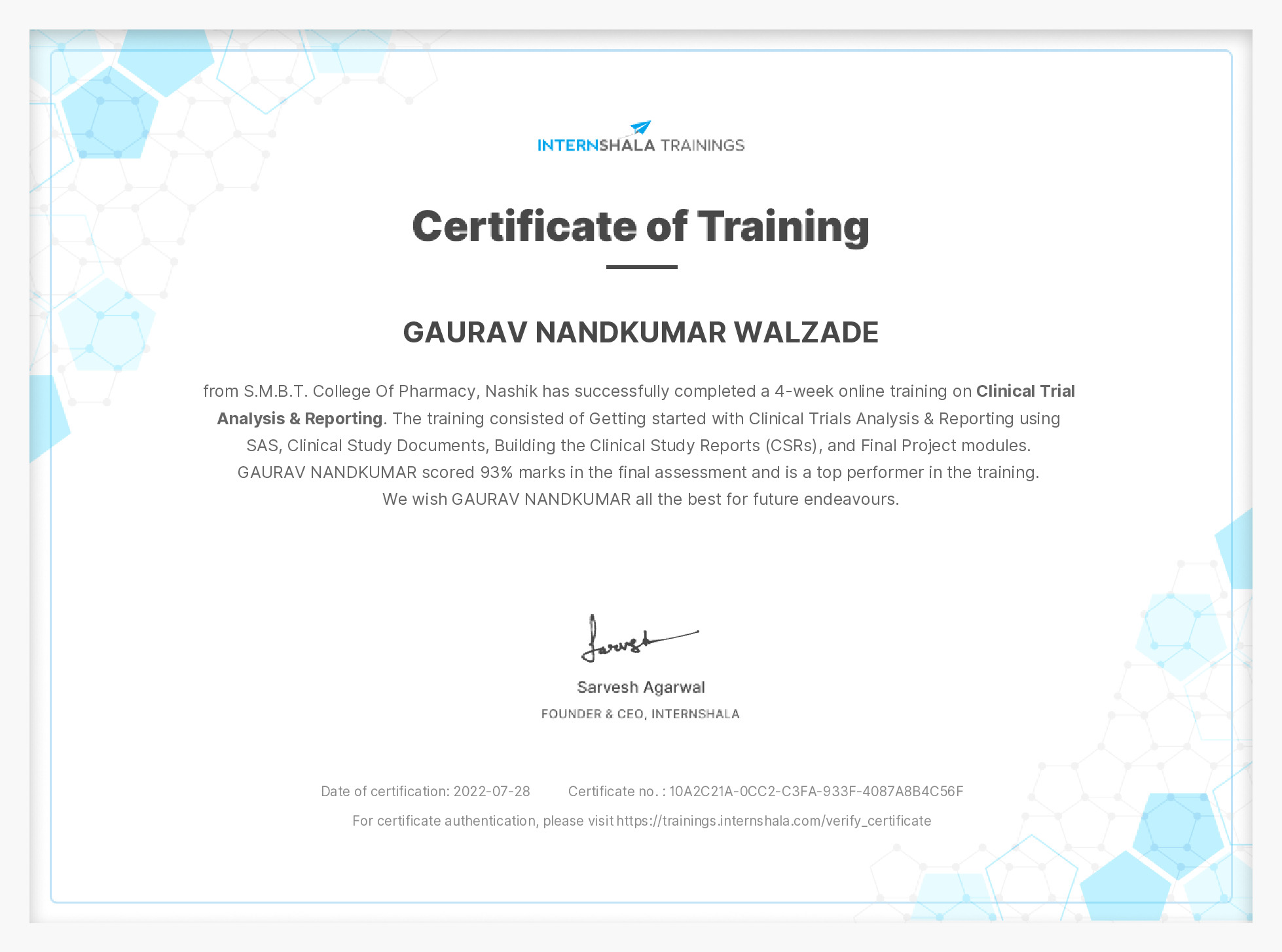 Certificate of completion