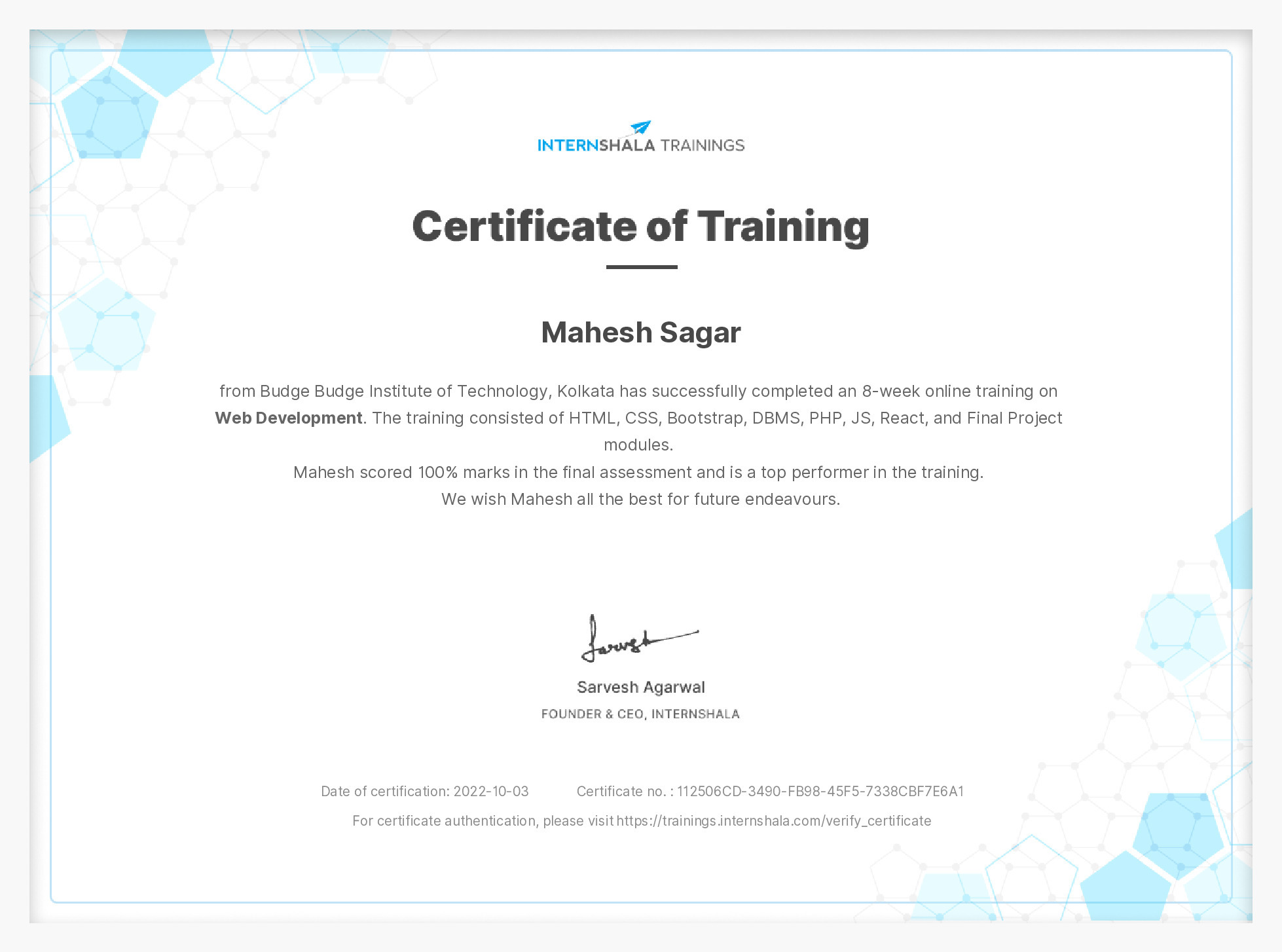 Certificate of completion
