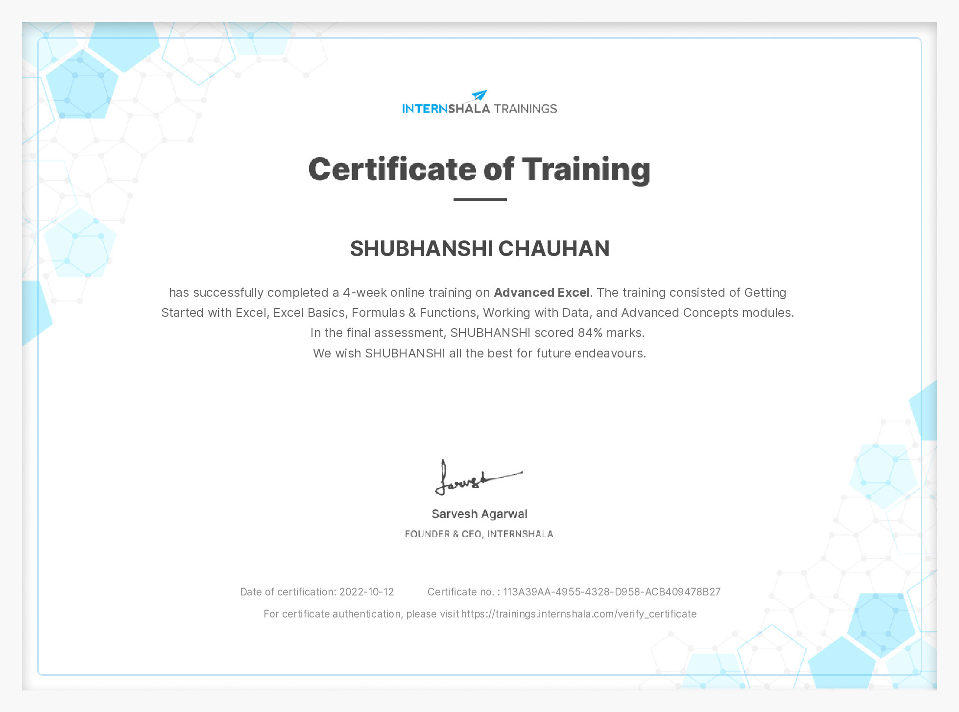Certificate of completion