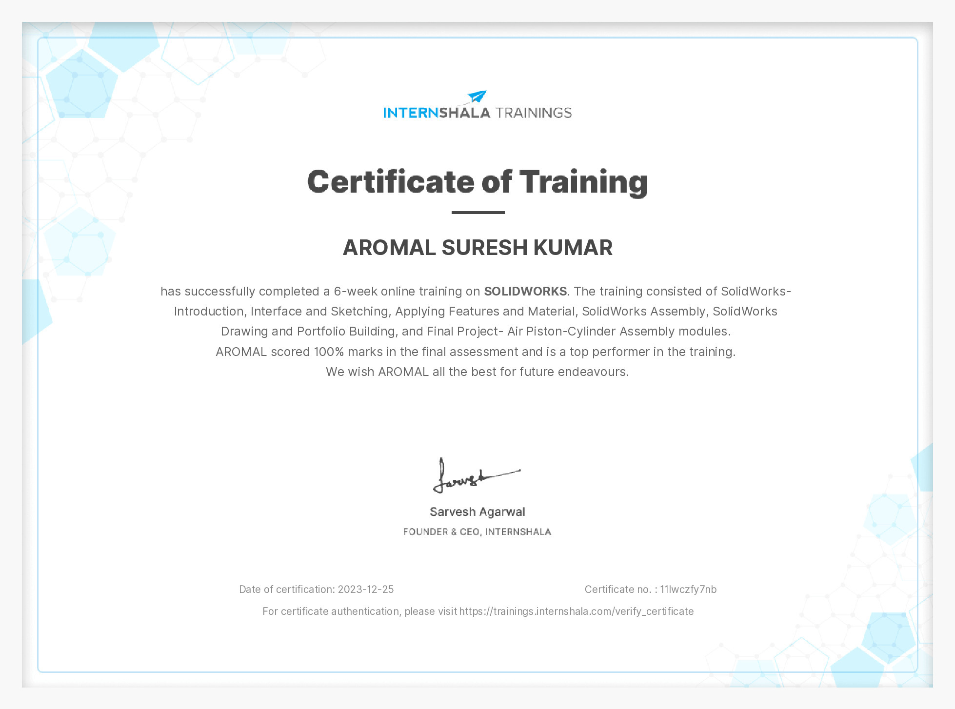 Certificate of completion