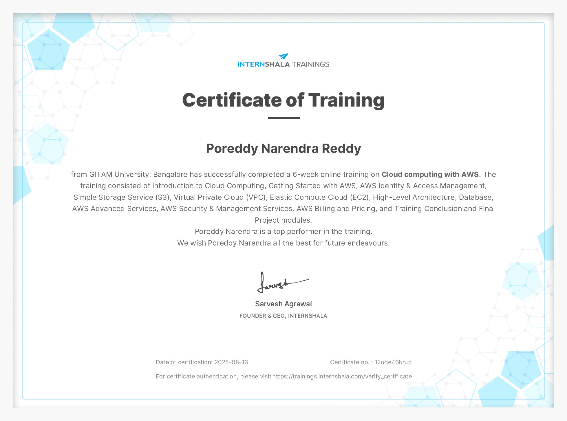 Certificate of completion