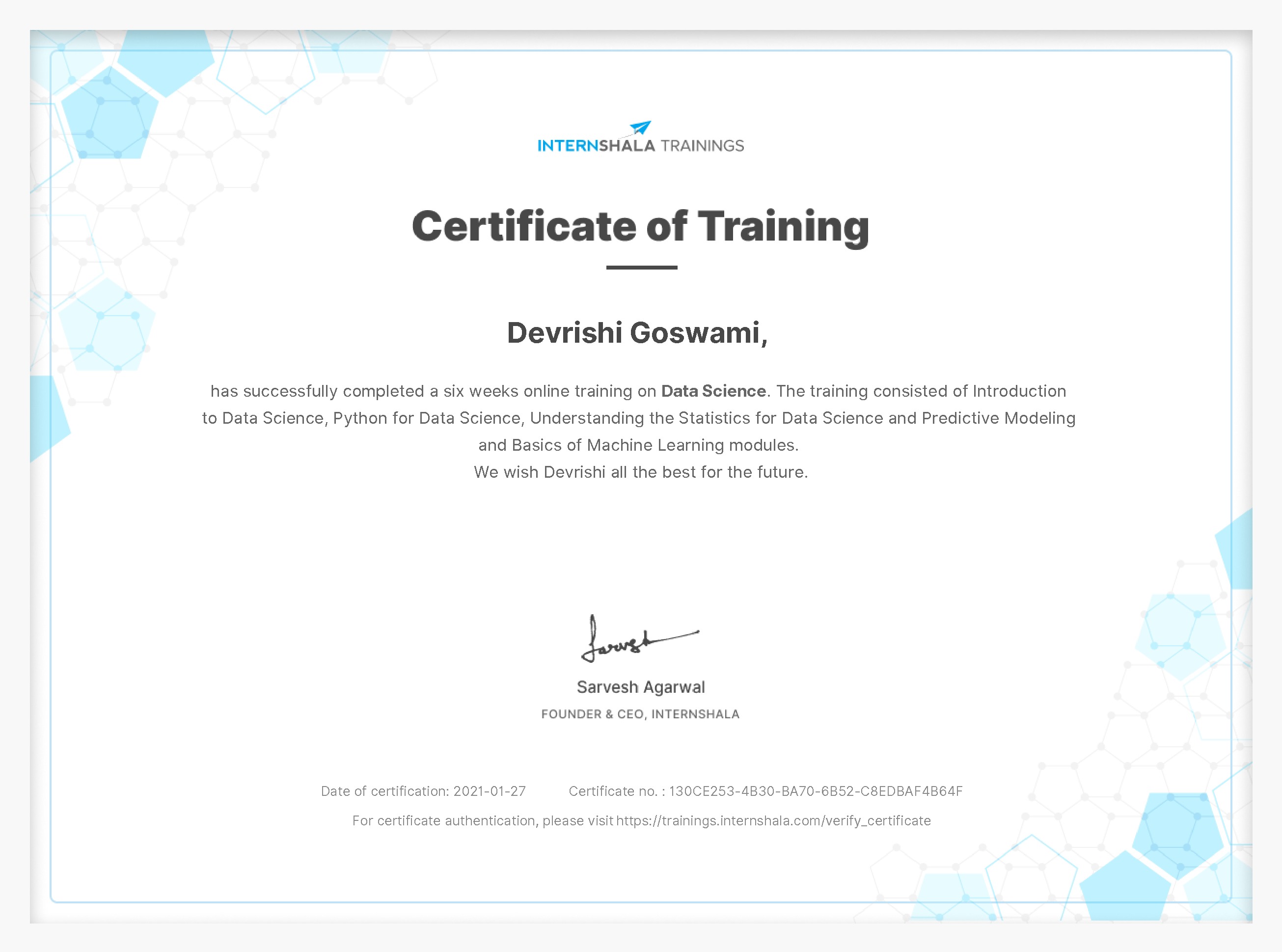 Certificate of completion