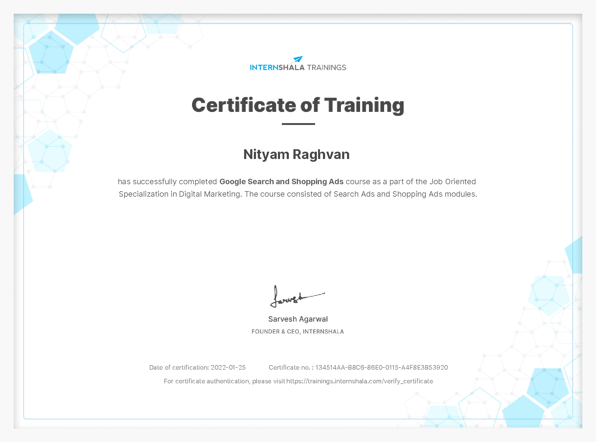 Certificate of completion