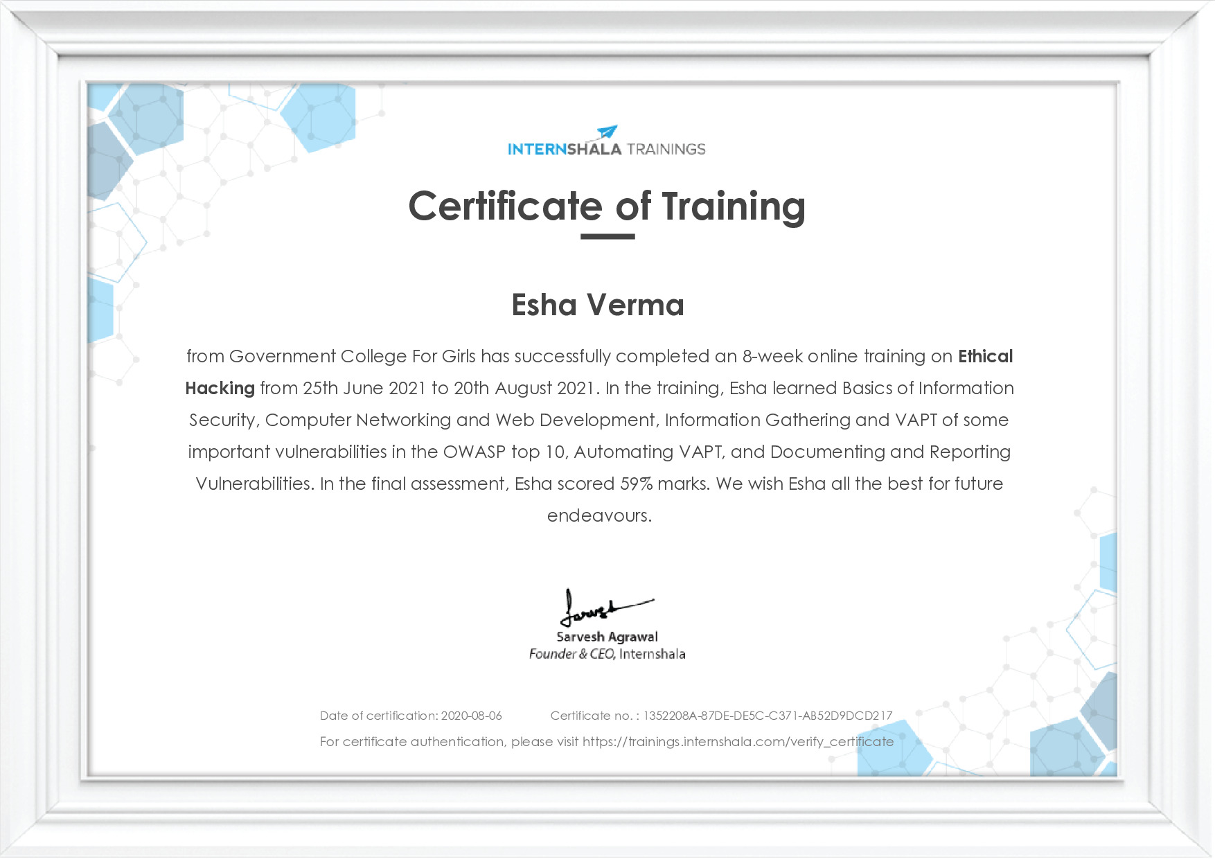 Certificate of completion
