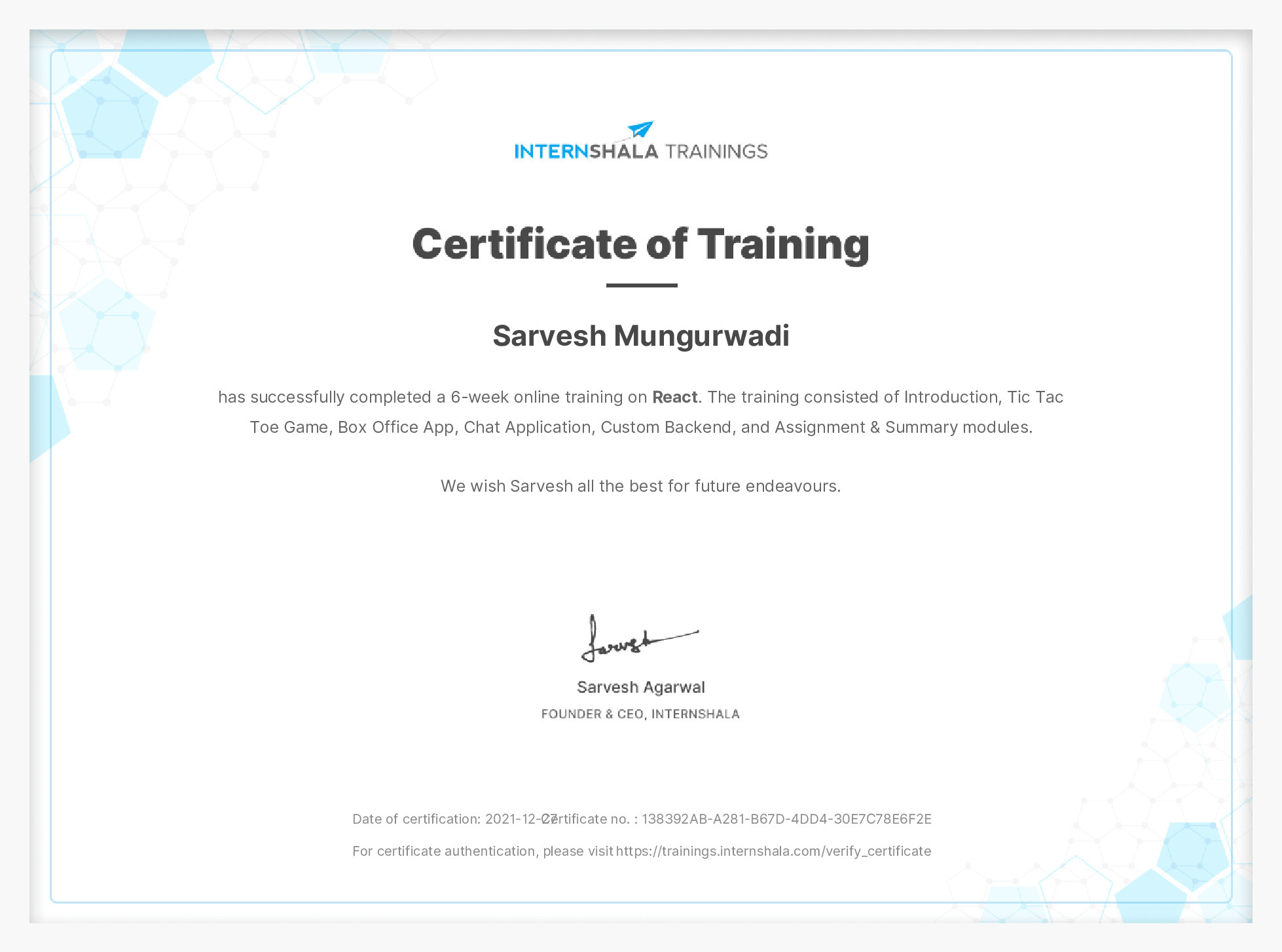 Certificate of completion