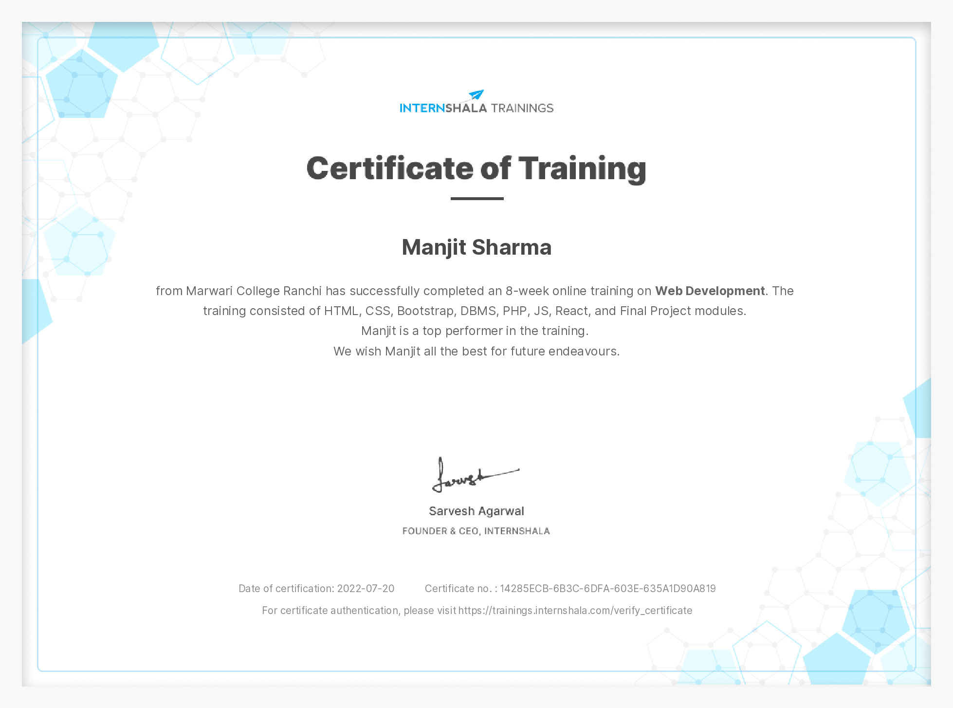 Certificate of completion
