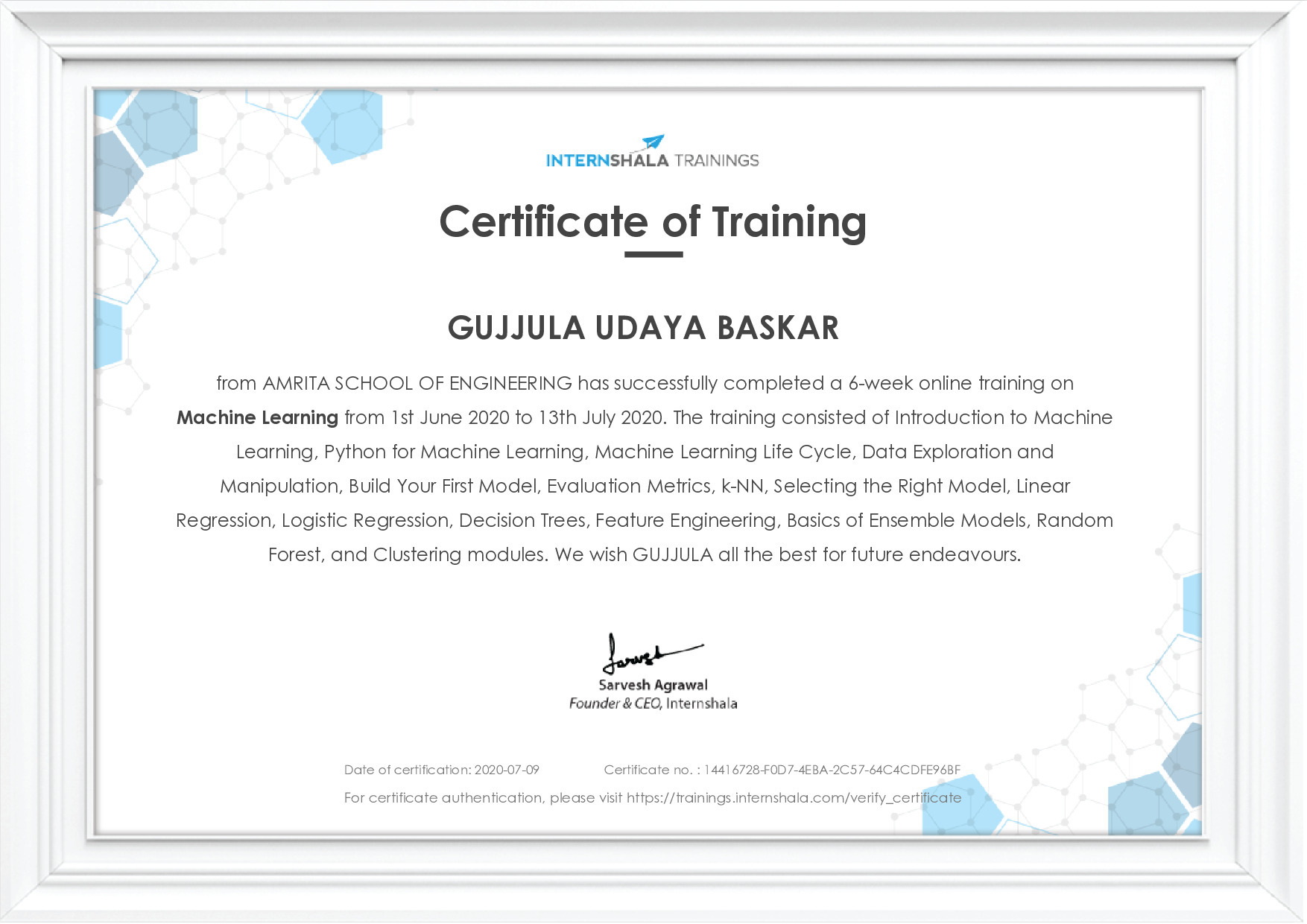Certificate of completion